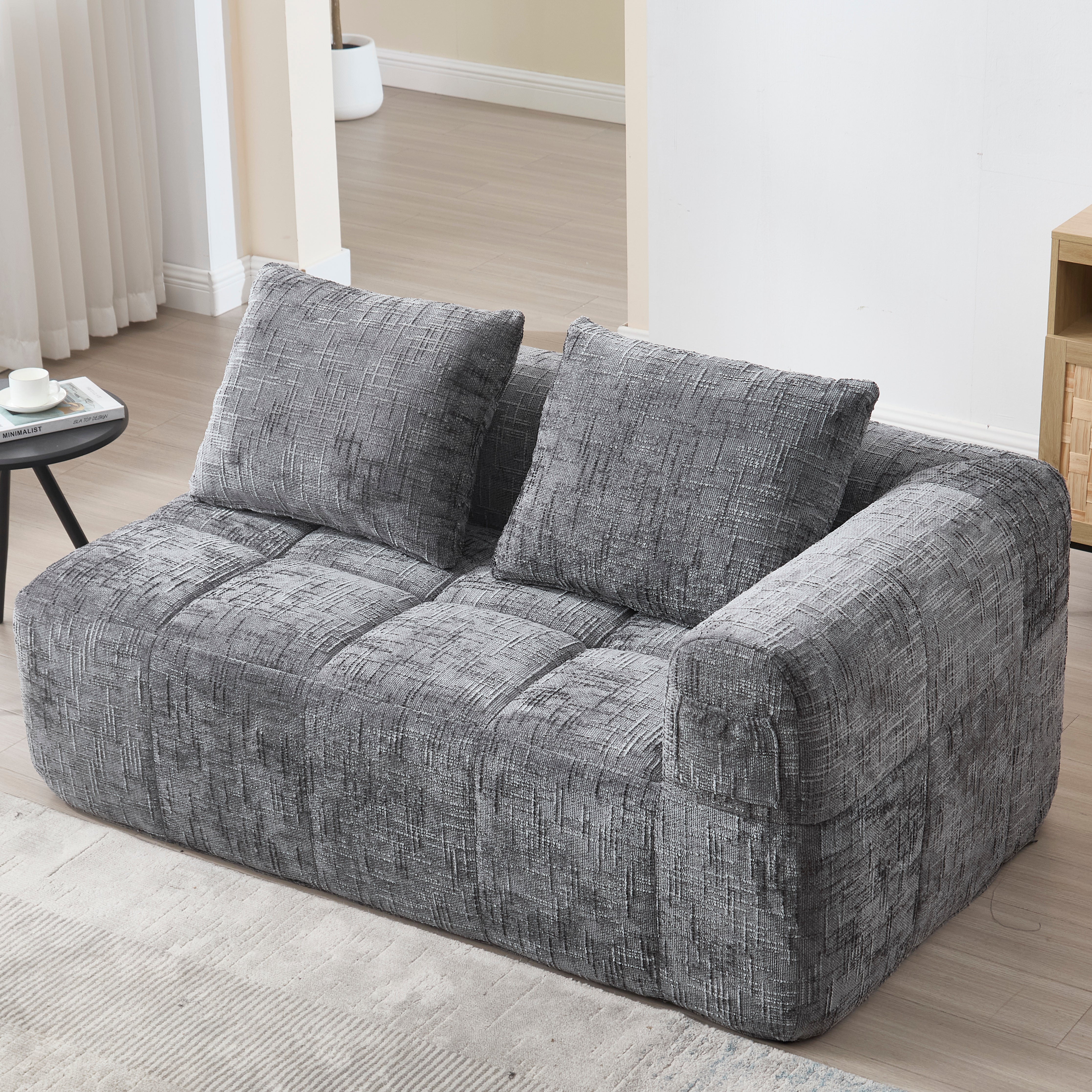 Sofa, Plush 2-Person No Assembly Side Pockets, Grey - Image 6
