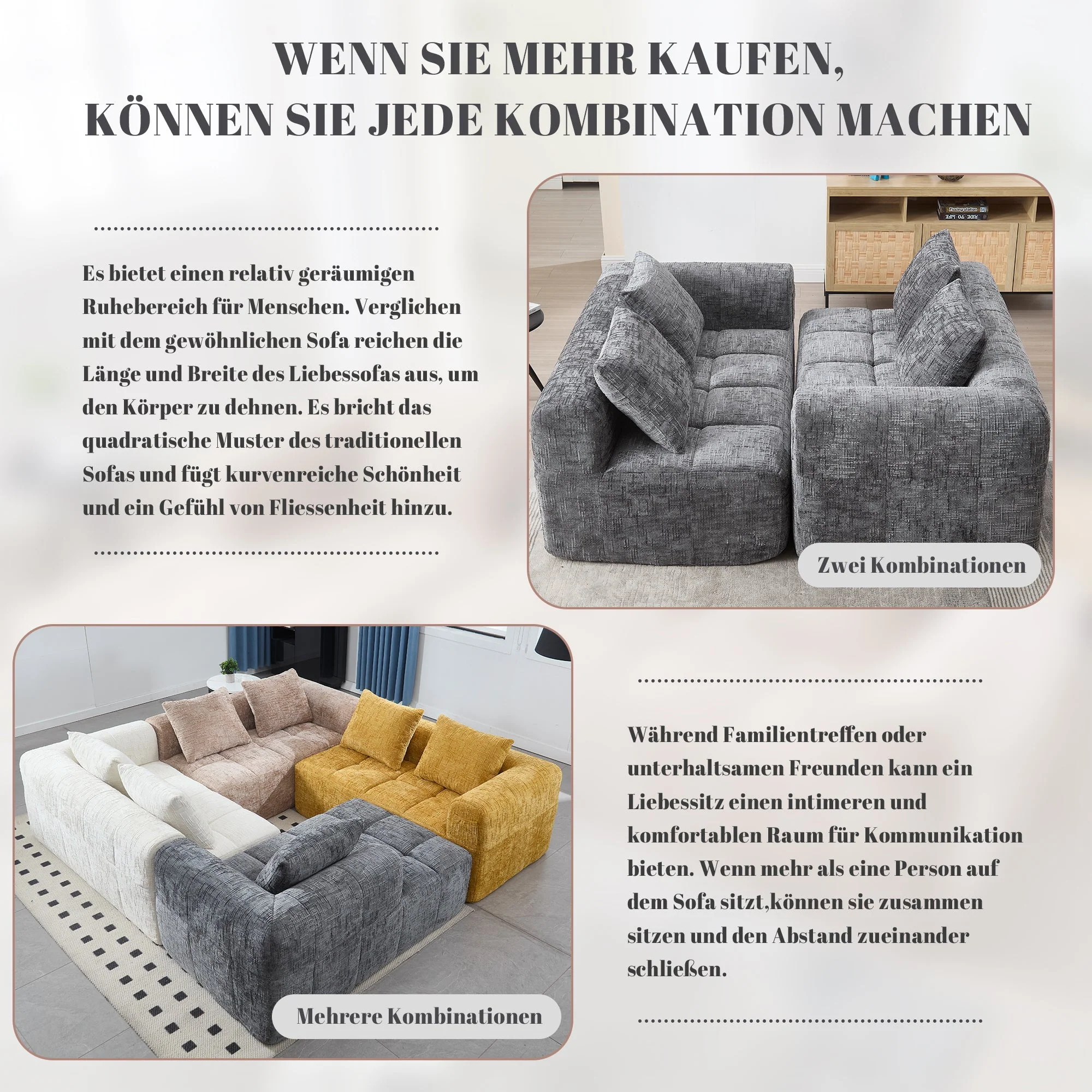 Sofa, Plush 2-Person No Assembly Side Pockets, Grey - Image 7