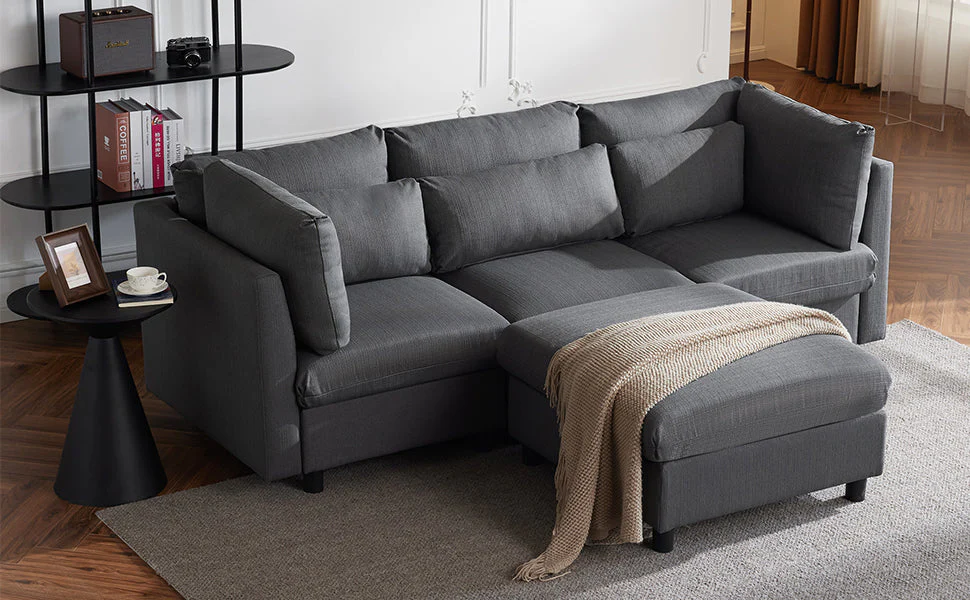 Sofa, Three-Seater L-Shaped Corner with Footstool, Upholstered - Image 10