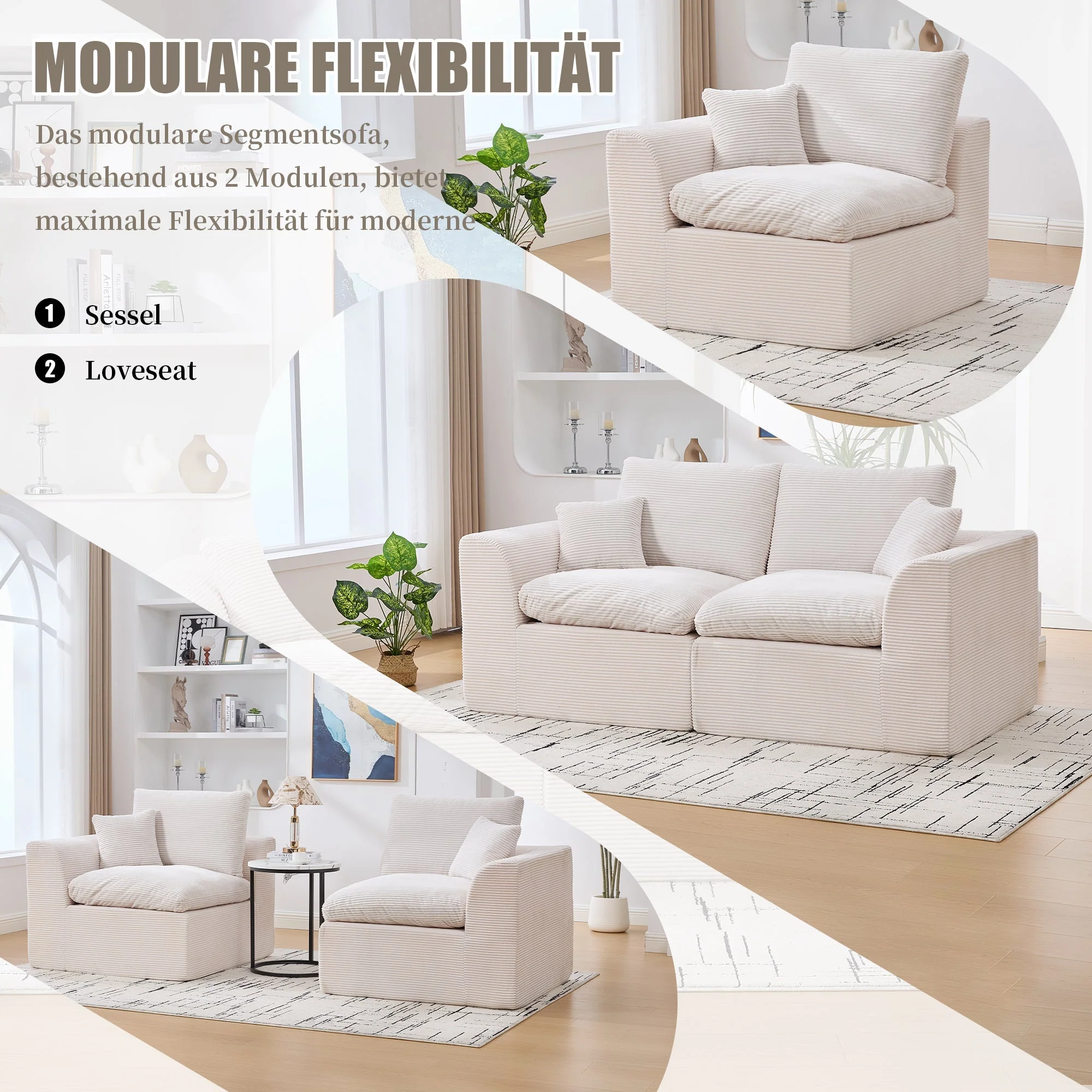 Sofa Two-Seater Modern Minimalist Nordic Style - Fabric - Image 4
