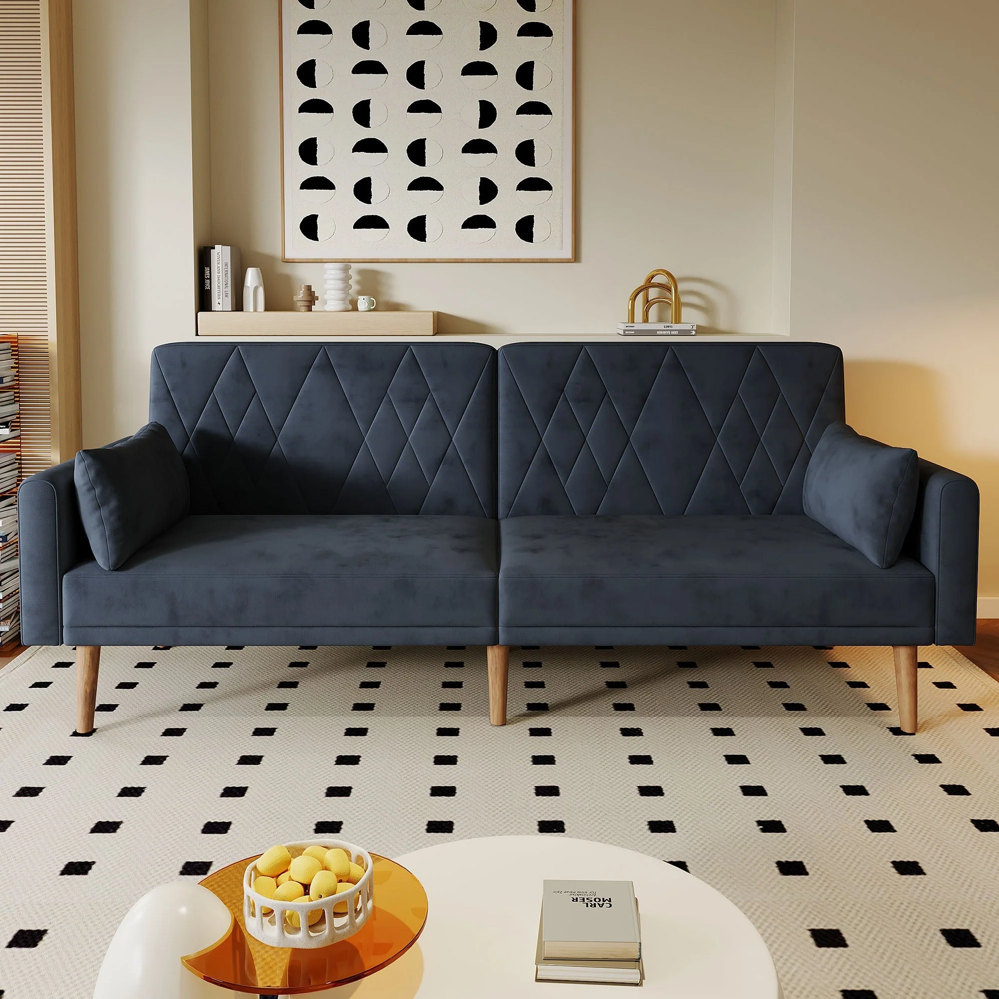Sofa, Two-Seater Sofa Bed with Sleep Function, Velvet Fabric - Image 4