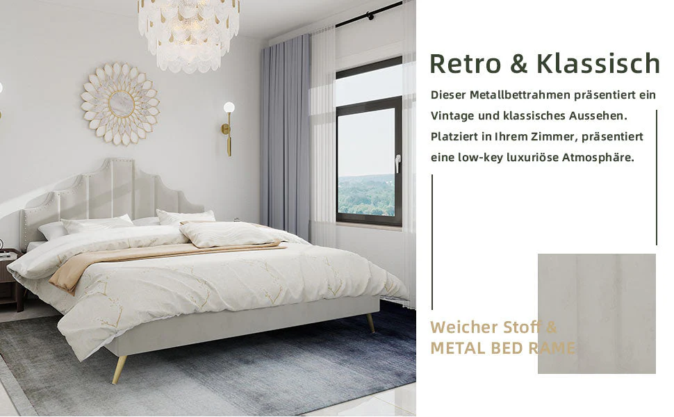 Soft Bed, Minimalist Headboard, 140*200CM, Beige - Image 6