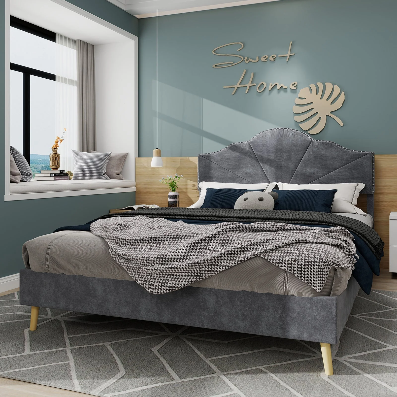 Soft Bed, Minimalist Headboard Multifunctional Low Box Frame, Gray - Image 2