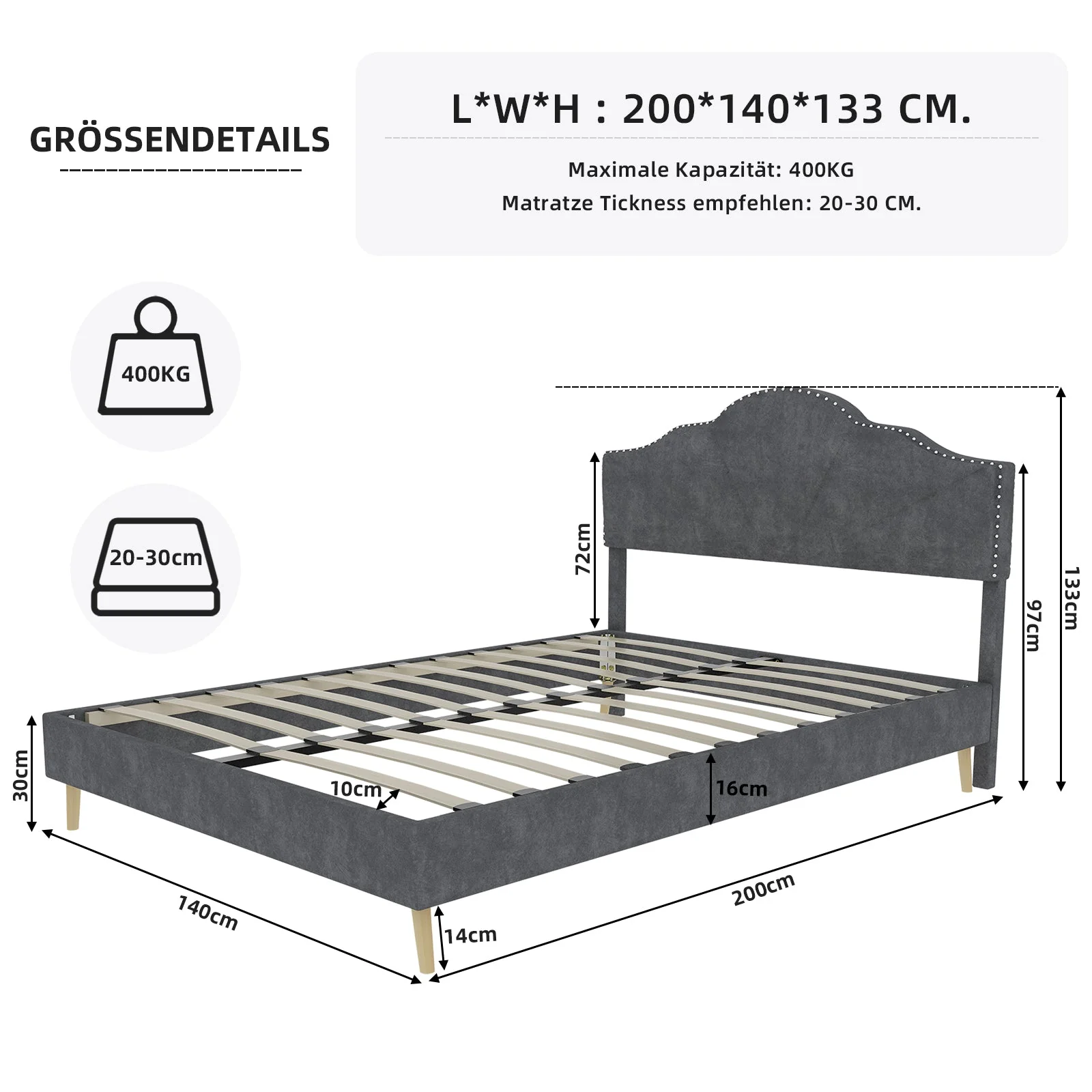 Soft Bed, Minimalist Headboard Multifunctional Low Box Frame, Gray - Image 7