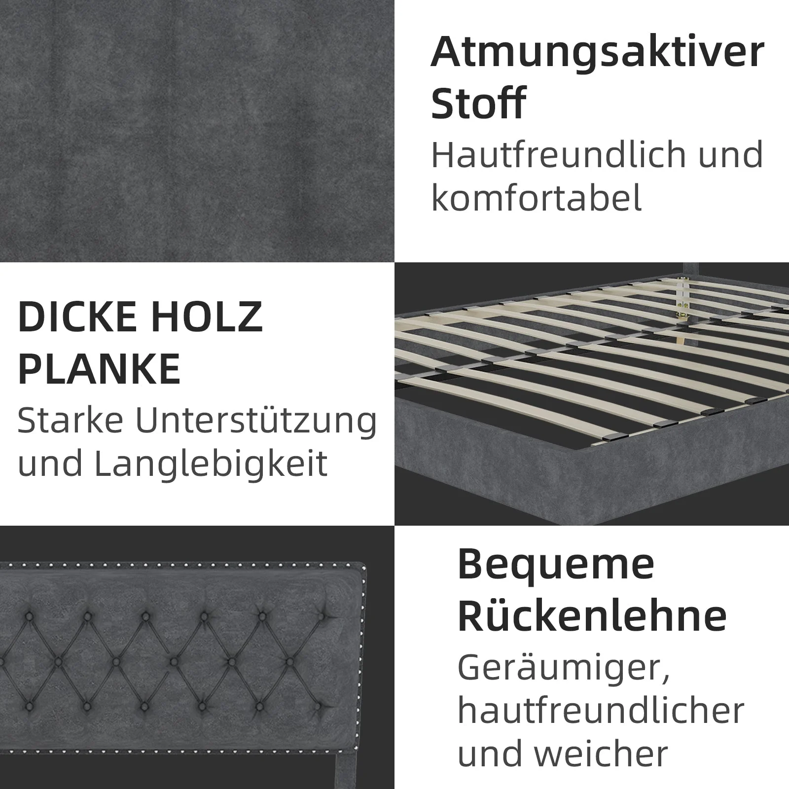 Soft Bed, Modern Minimalist Headboard 140x200CM, Gray - Image 2