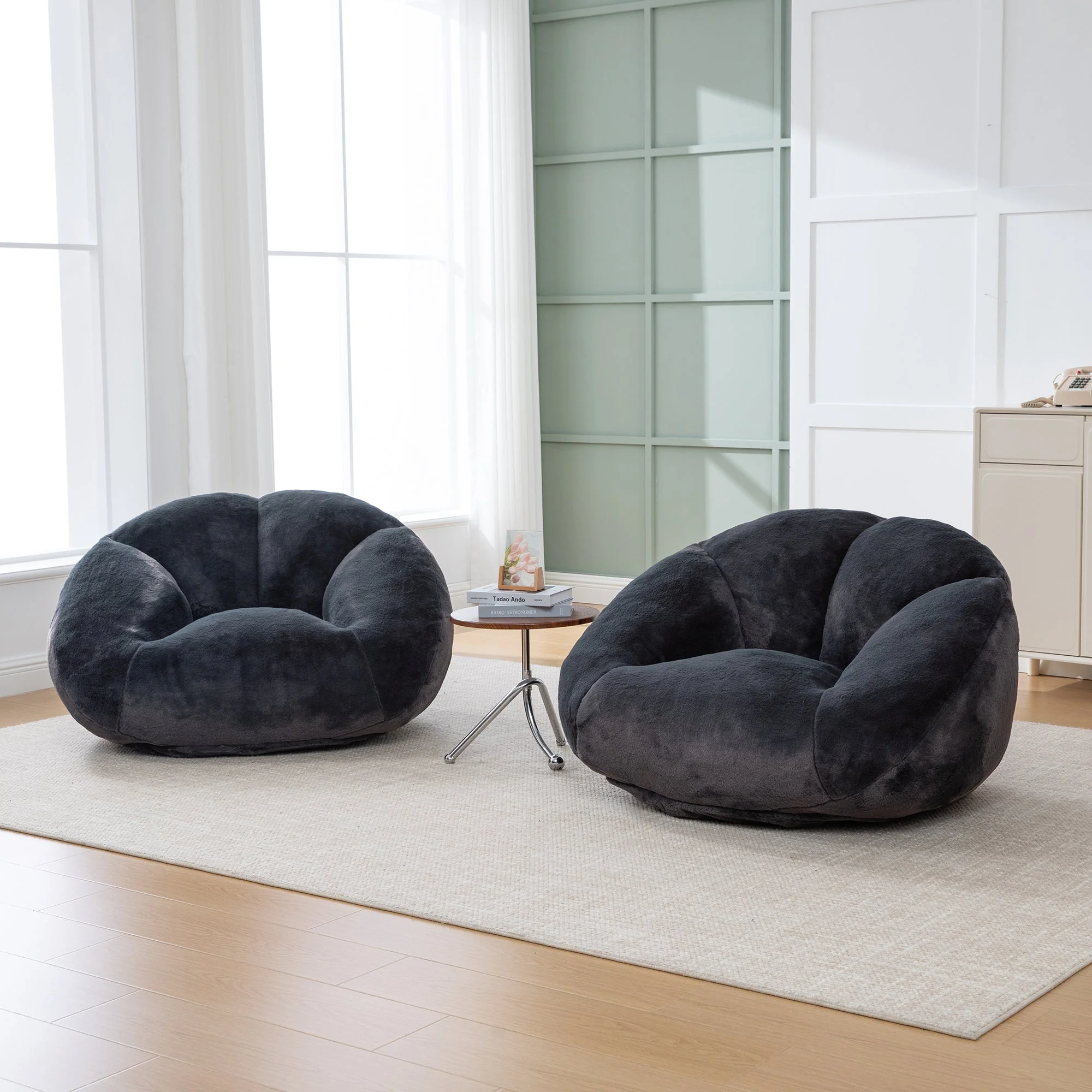 Soft Plush Beanbag Sofa with Non-Slip Base and Memory Foam, Faux Rabbit Fur - Image 10