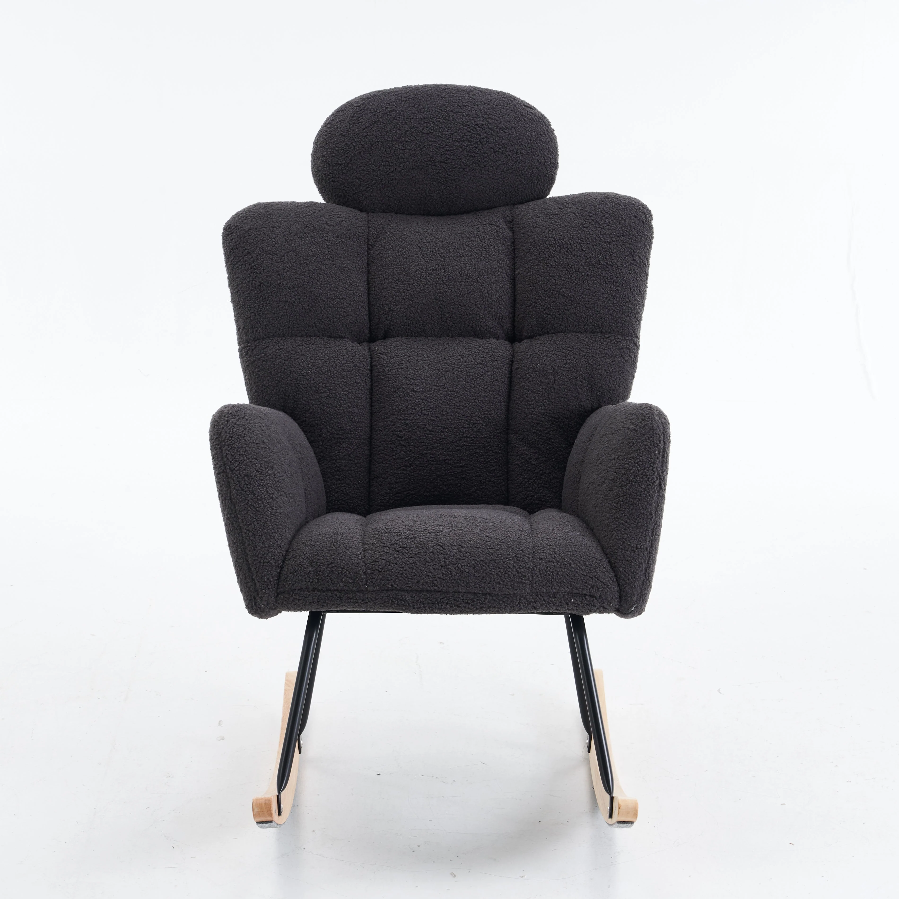 Soft Teddy Fabric Rocking Chair with Padded Seat and Headrest, Dark Grey - Image 2