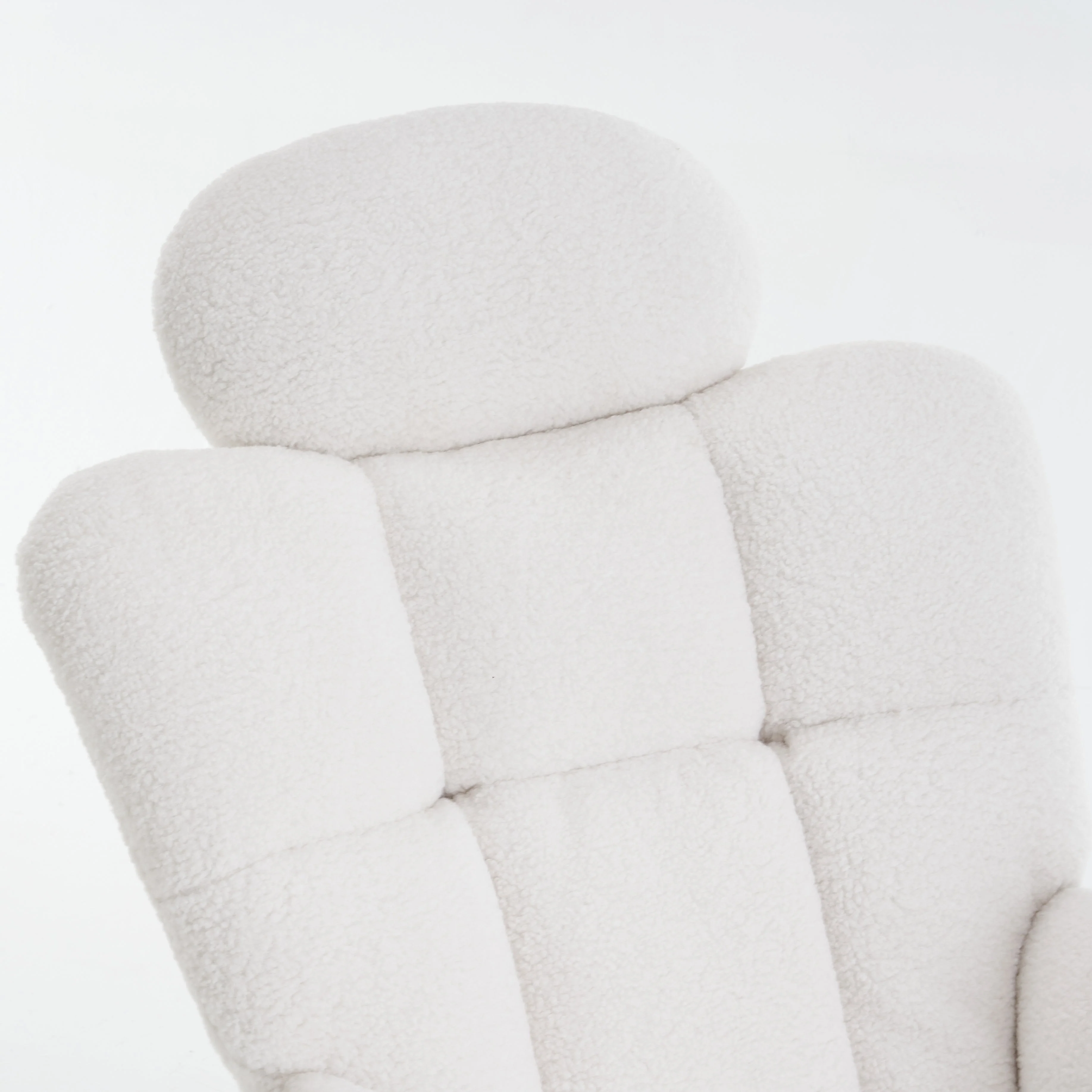 Soft Teddy Rocking Chair with Padded Seat, Tufted Upholstered - Ivory White - Image 7