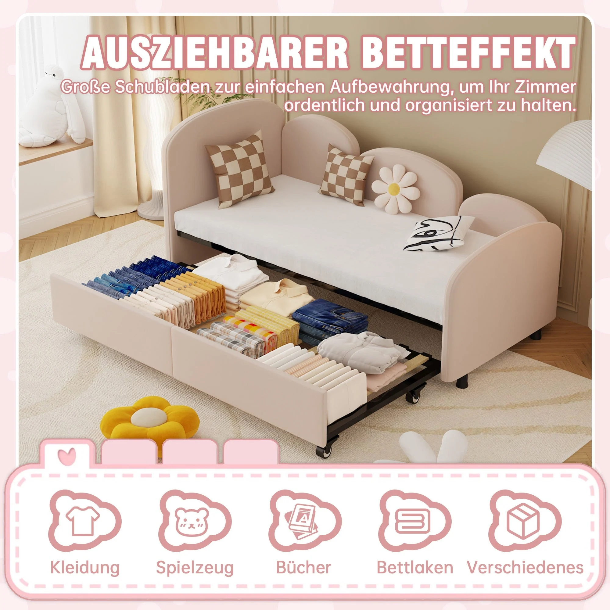 SOFTSEA Twin Size Daybed, Velvet Upholstered with Storage Drawers - Image 5