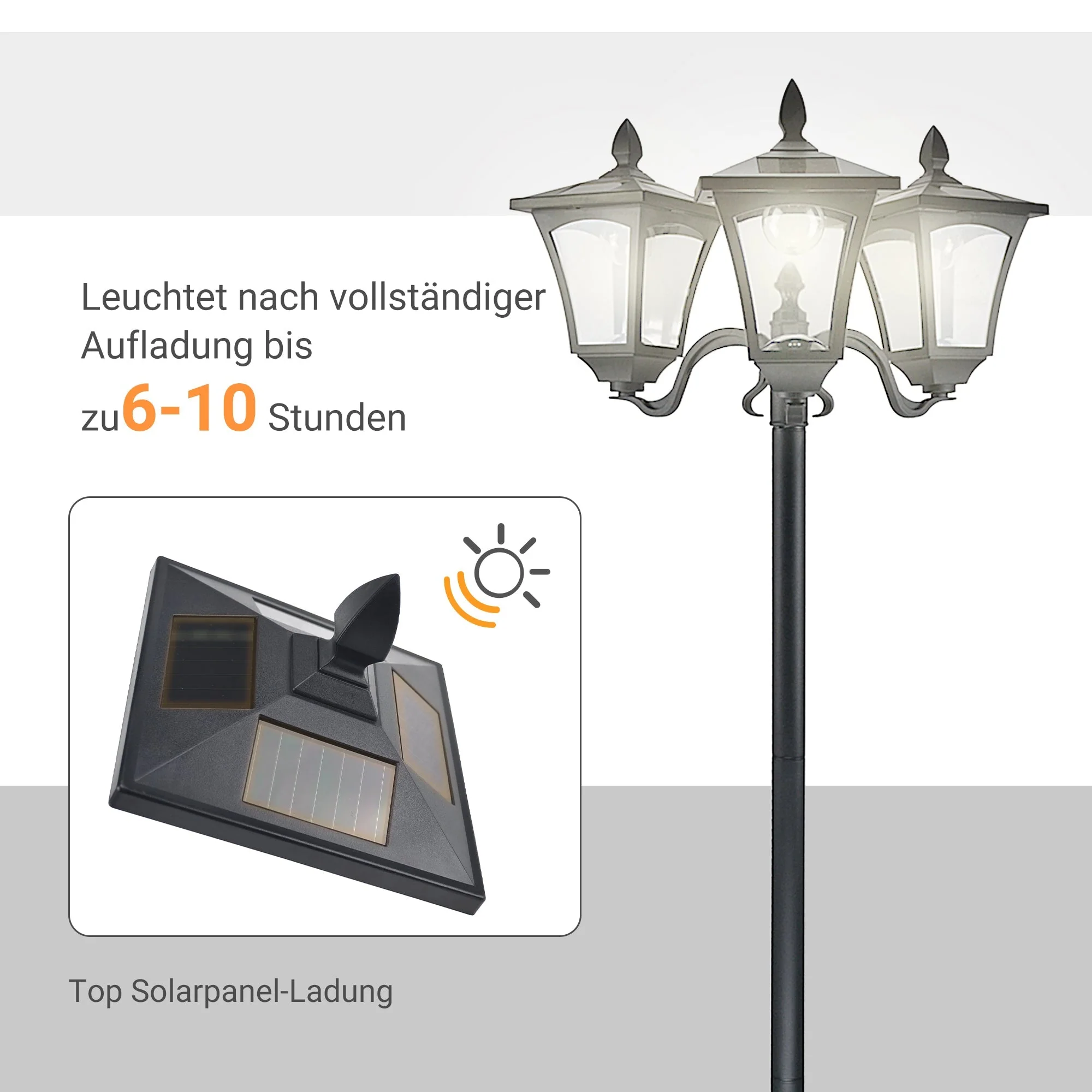 Solar Garden Lantern, 3 Flames 120 Lumen IP44, Stainless Steel Black - Image 6
