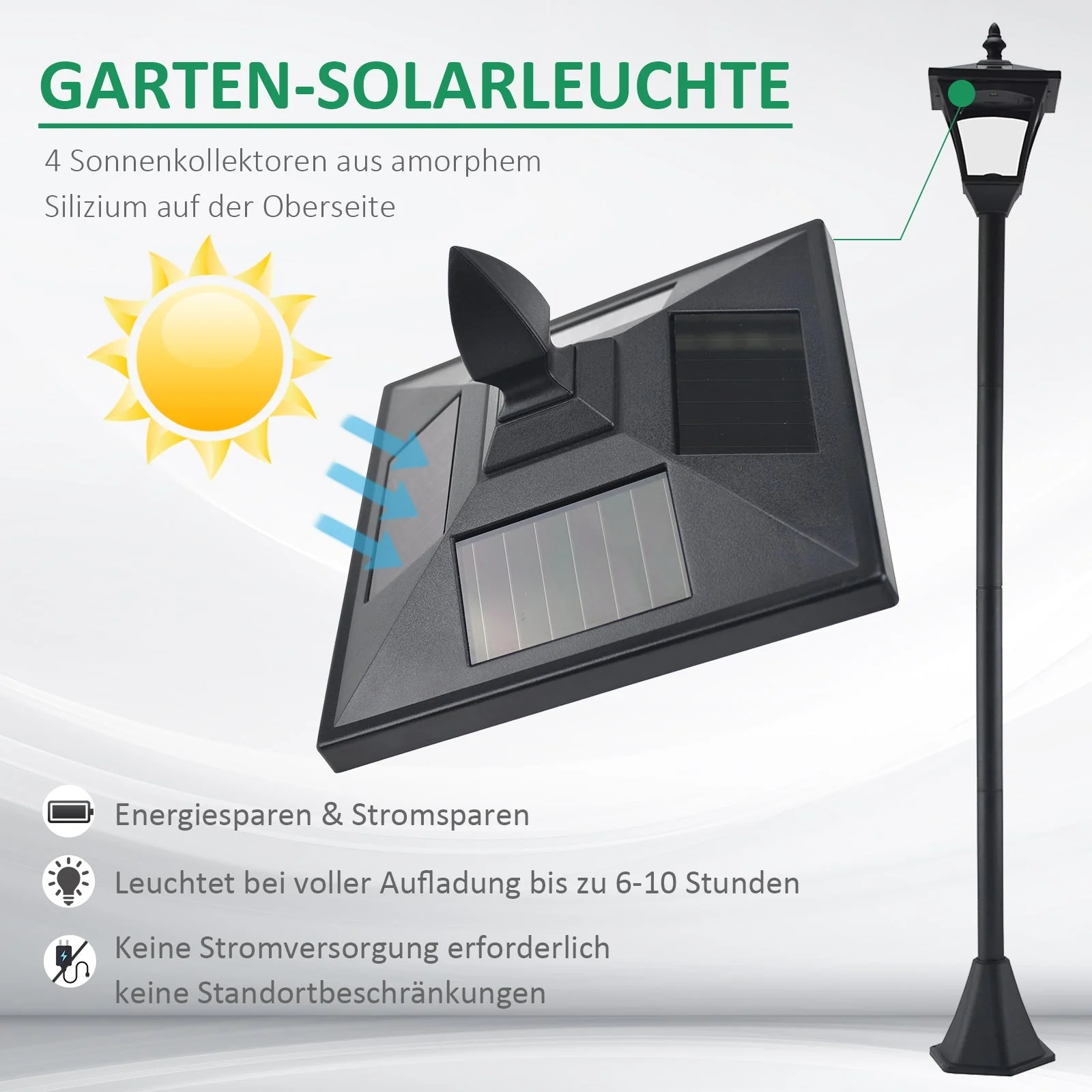 Solar Garden Lantern Path Light LED 40 Lumen Black - Image 4