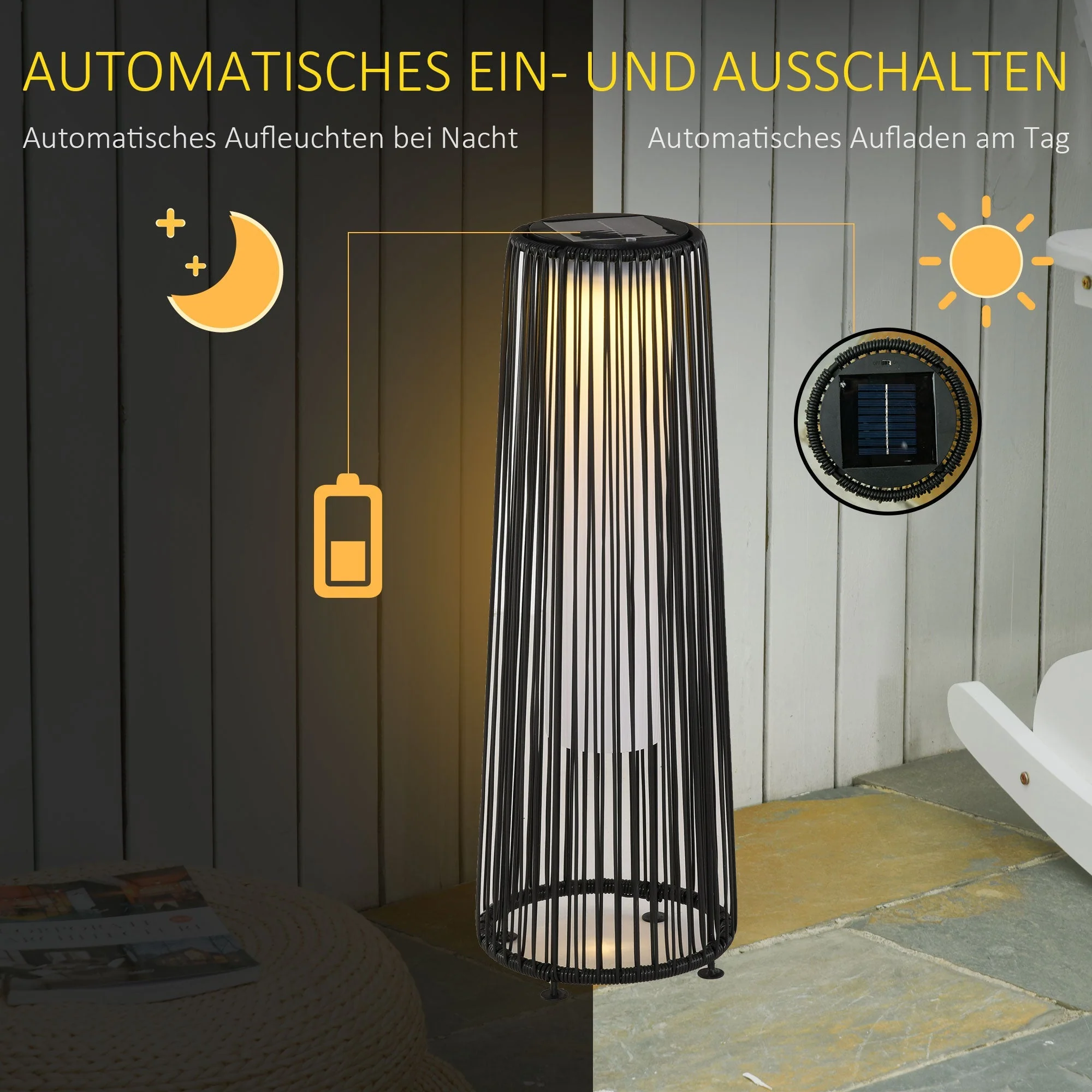 Solar Garden Light with Light Sensor, Waterproof, Automatic LED, Black - Image 4