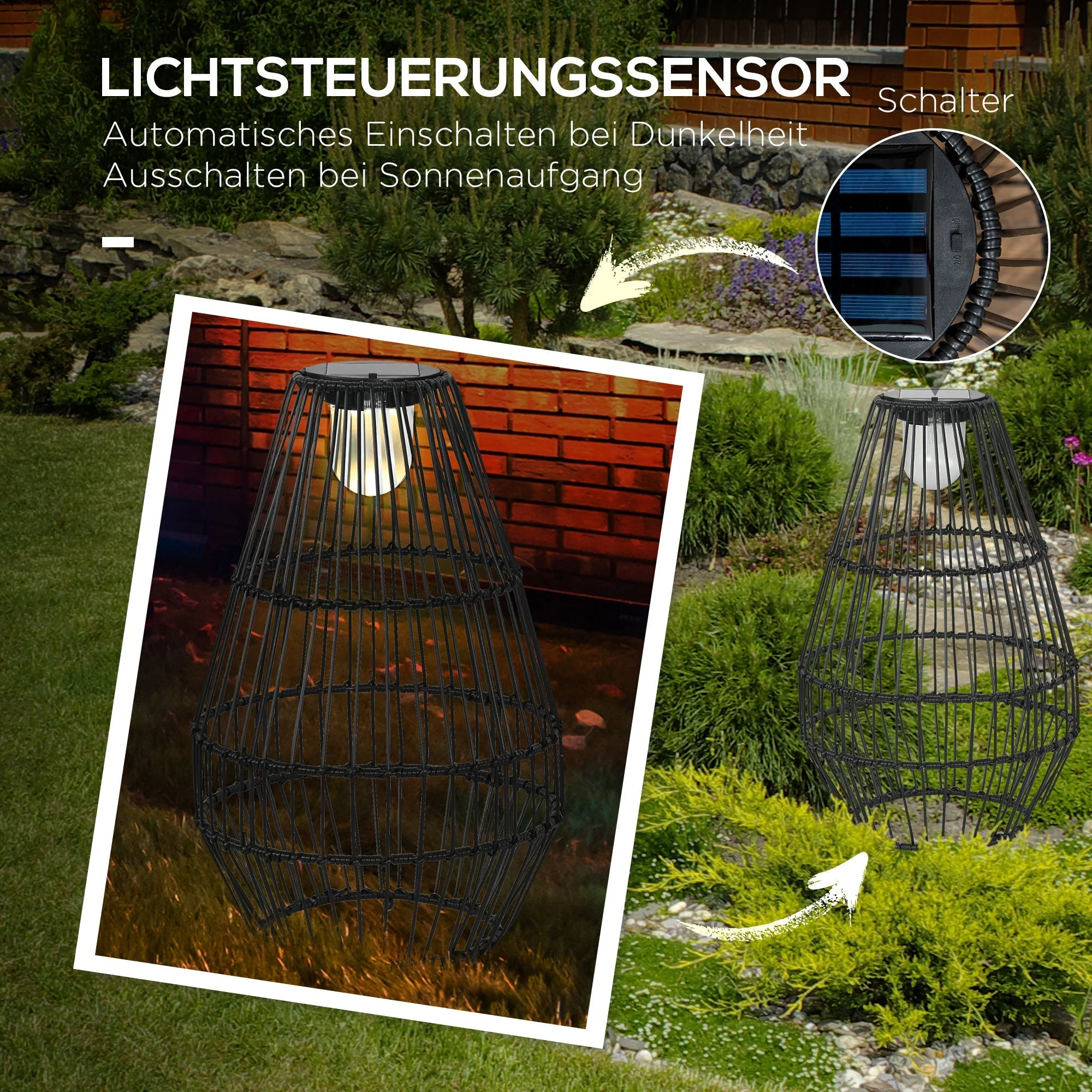 Solar Lamp Drum Design Waterproof Automatic LED Black - Image 6