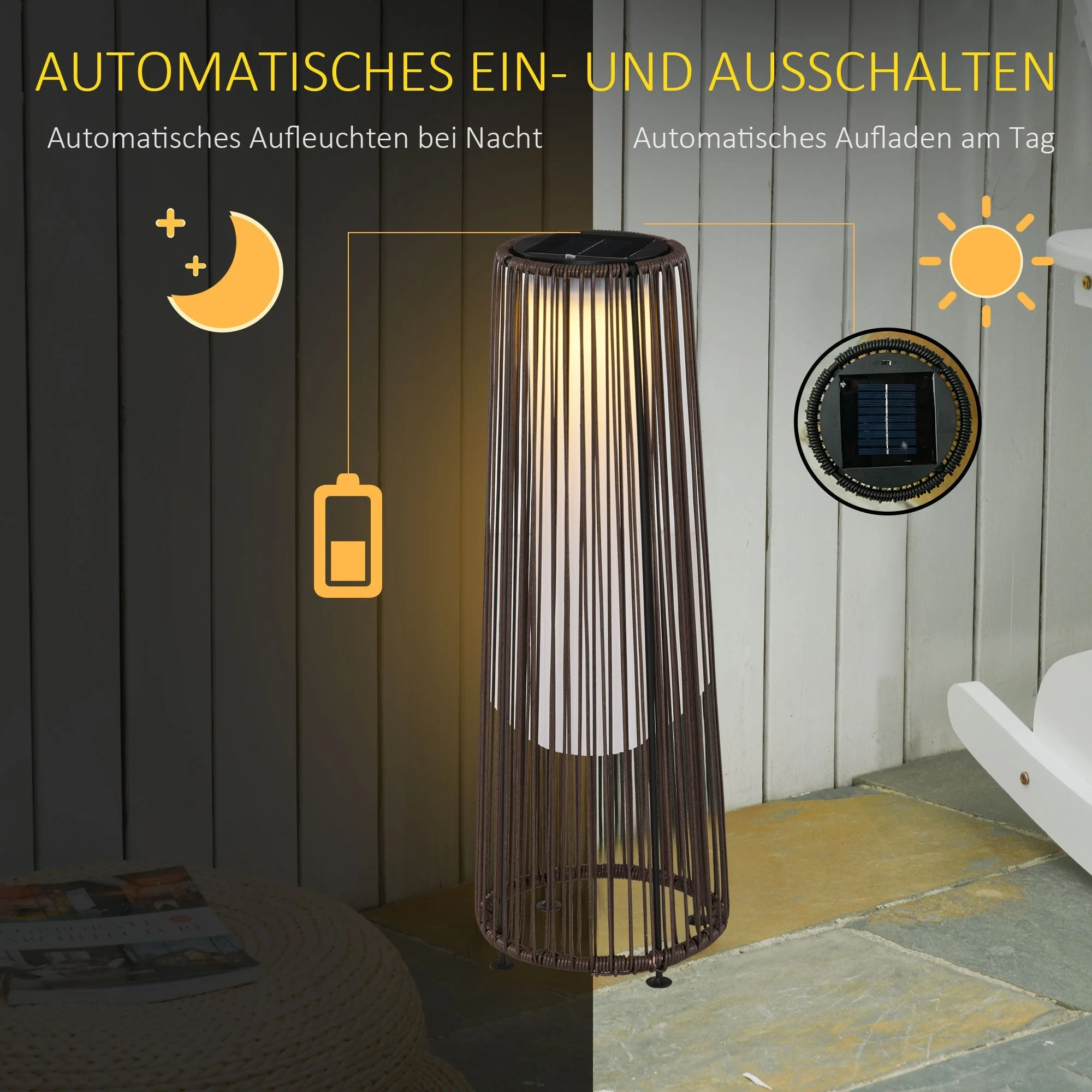 Solar Lamp Garden Lamp Rattan Automatic LED Brown - Image 4