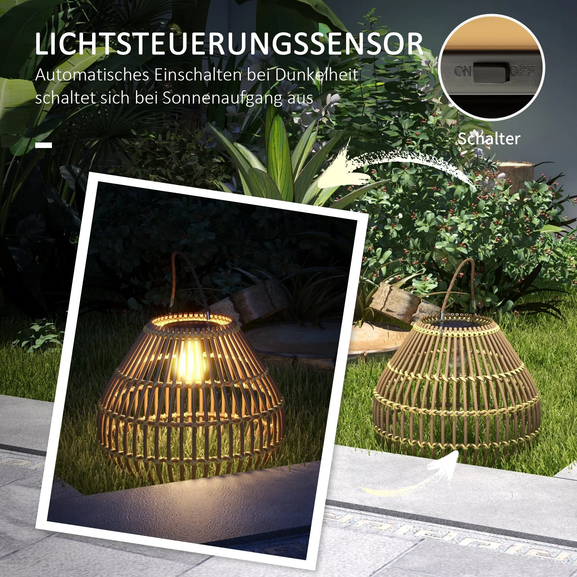 Solar Lamp Garden Light Waterproof with Light Sensor Rattan Yellow - Image 6