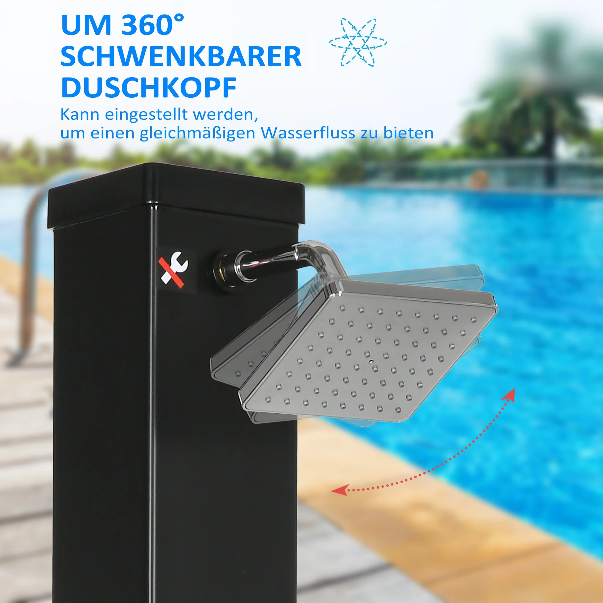 Solar Shower 40L Outdoor with Foot Shower Rain Head, Black - Image 6