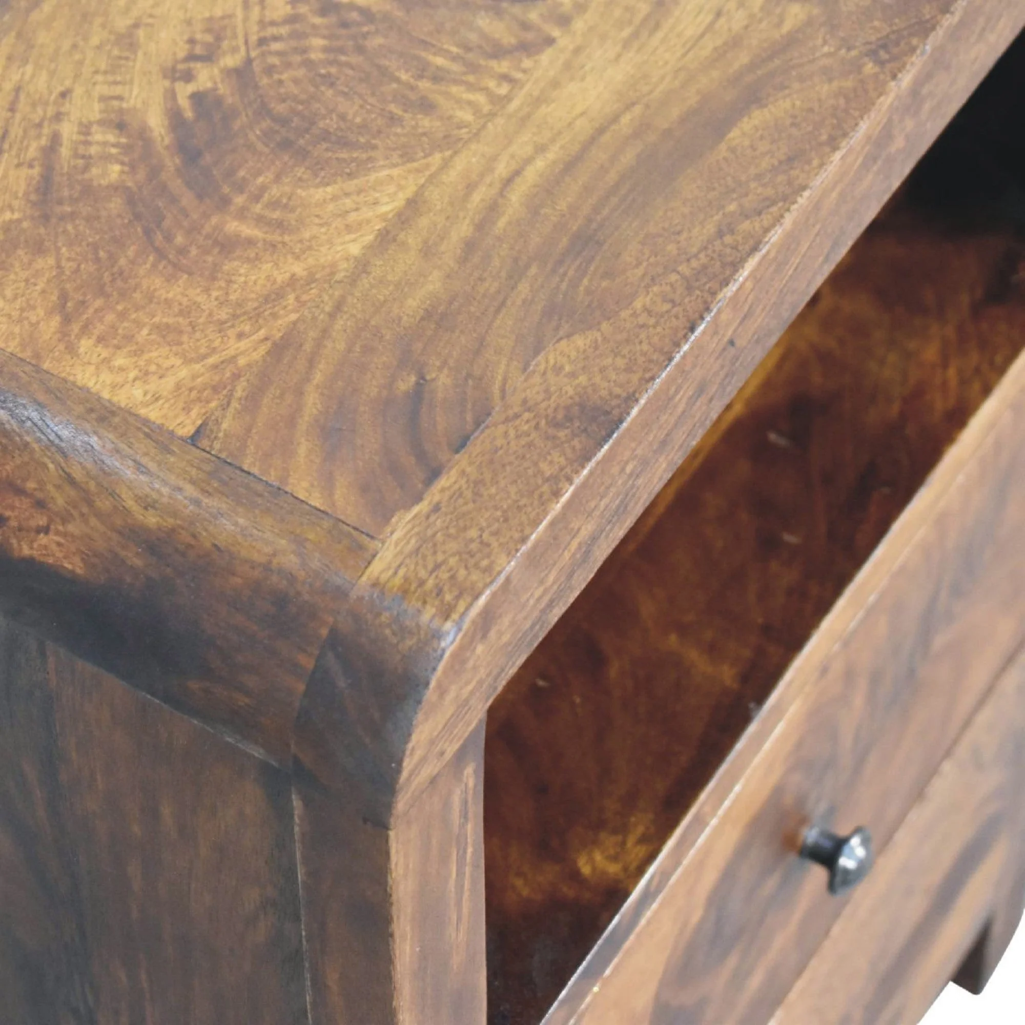 Solid Wood Aspen Bedside: 2 Drawers, 1 Open Slot - Dark Brown - Image 5