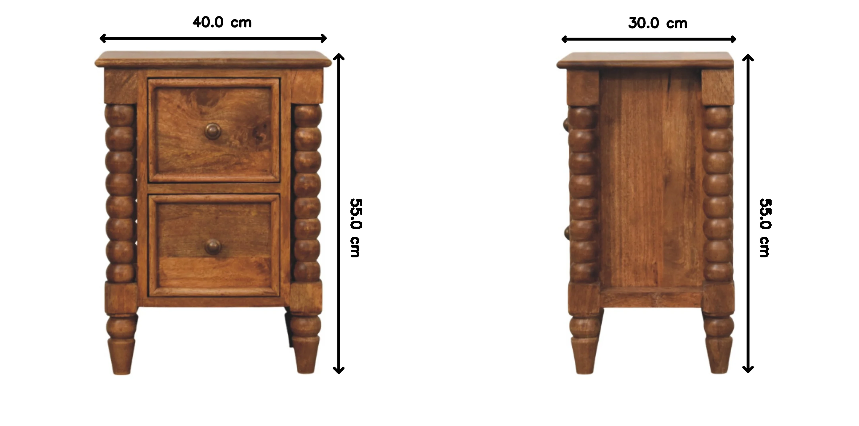 Solid Wood Barley Twist 2-Drawer Bedside, Brown - Image 4