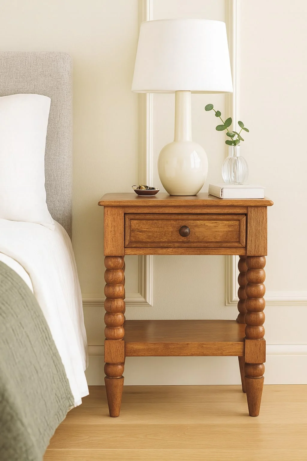 Solid Wood Bedside 1 Drawer 1 Shelf Brown - Image 6
