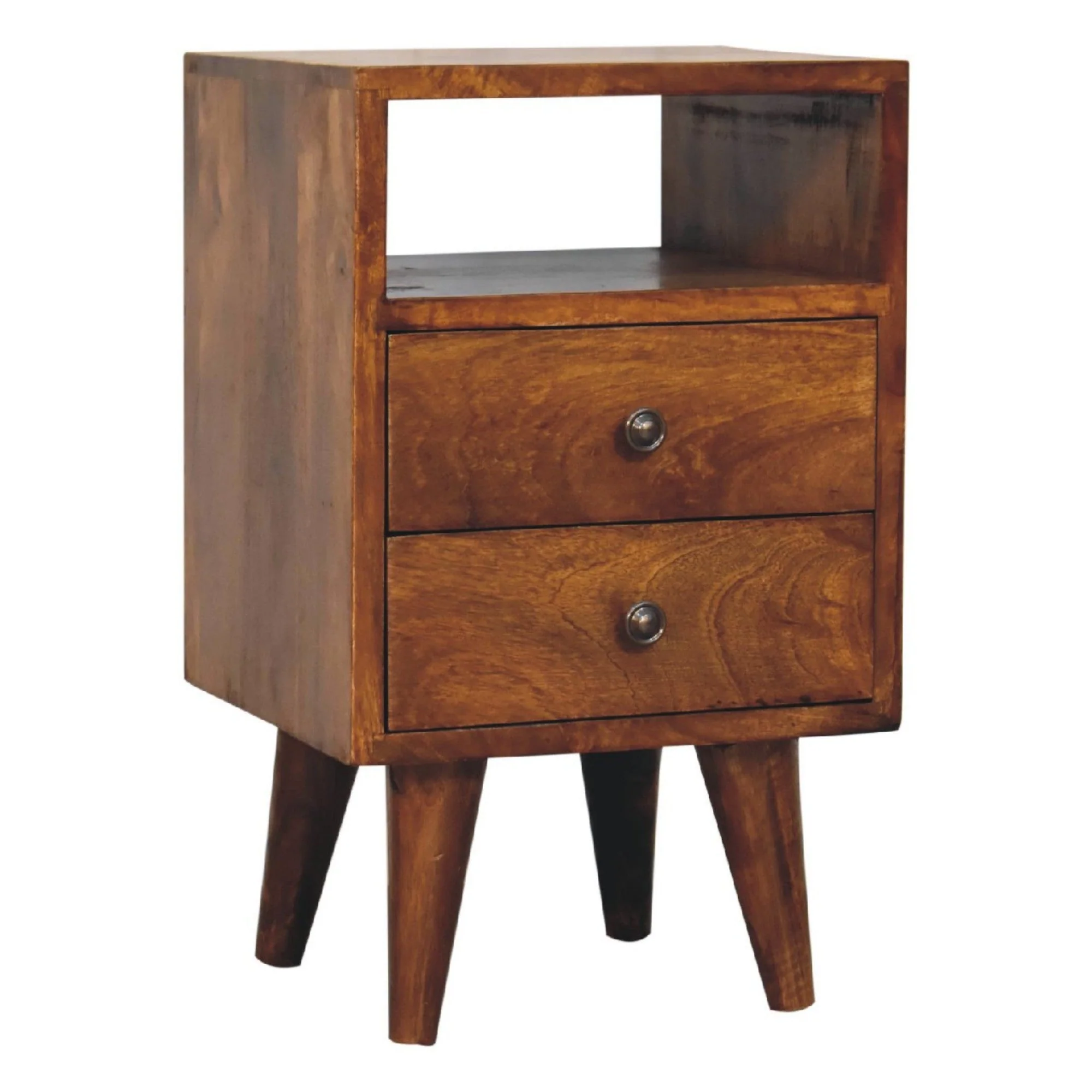 Solid Wood Bedside, 2 Drawers and Open Slot, Dark Brown - Image 2