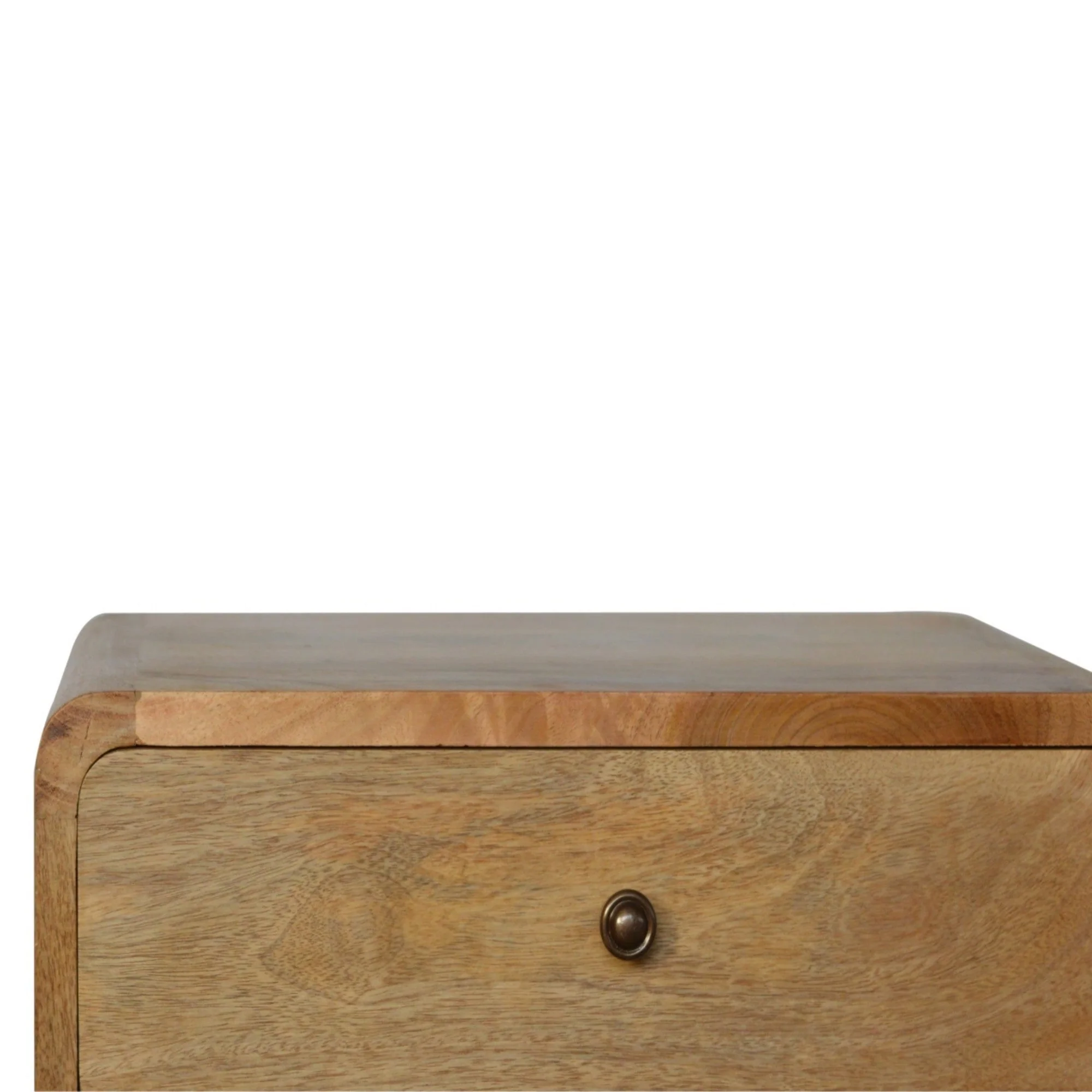 Solid Wood Bedside, Curved 2 Drawers, Beige Oak-ish - Image 2