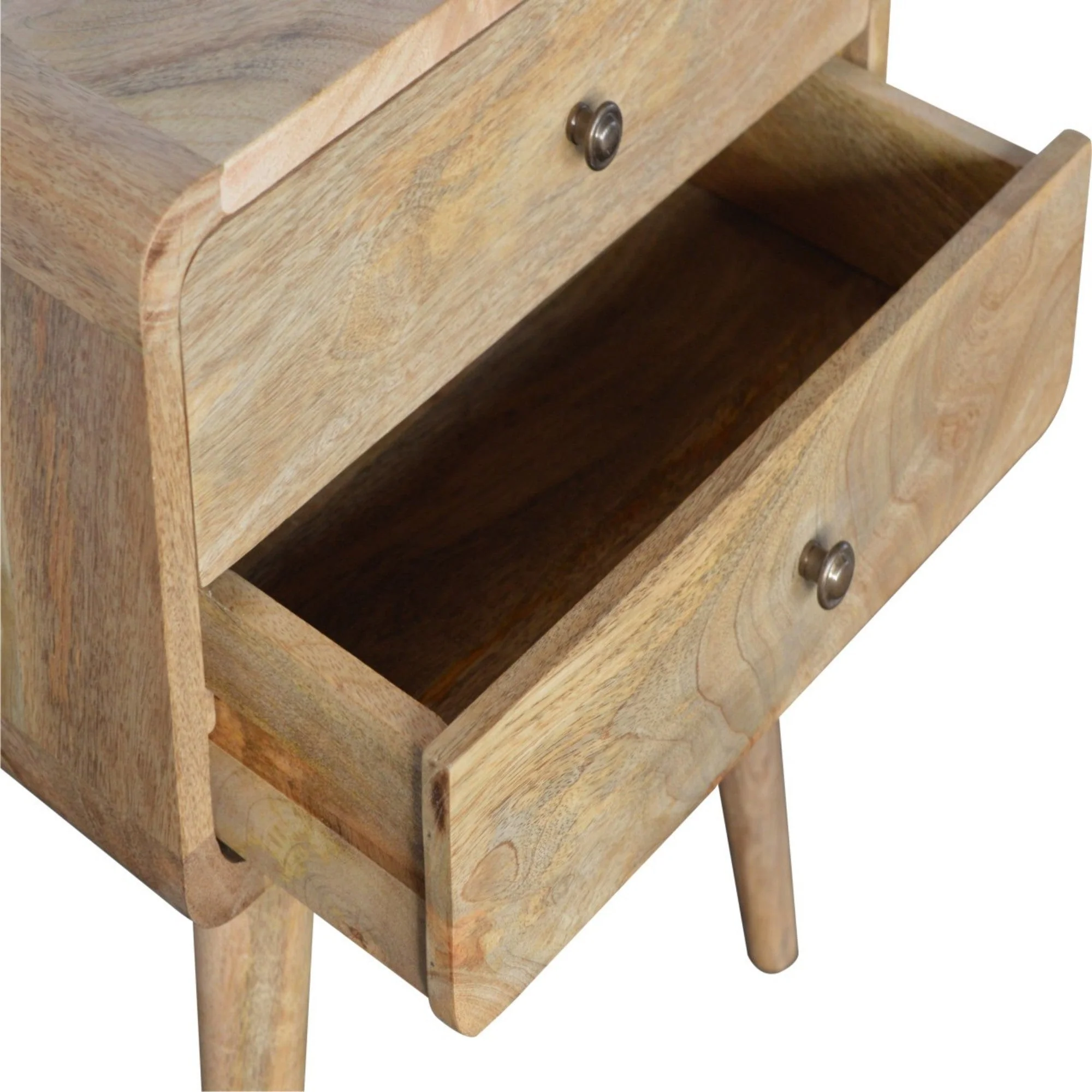 Solid Wood Bedside, Curved 2 Drawers, Beige Oak-ish - Image 3