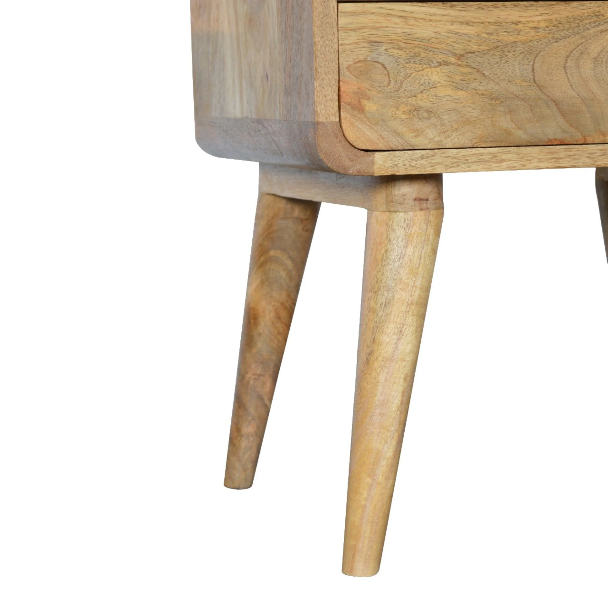 Solid Wood Bedside, Curved 2 Drawers, Beige Oak-ish - Image 4