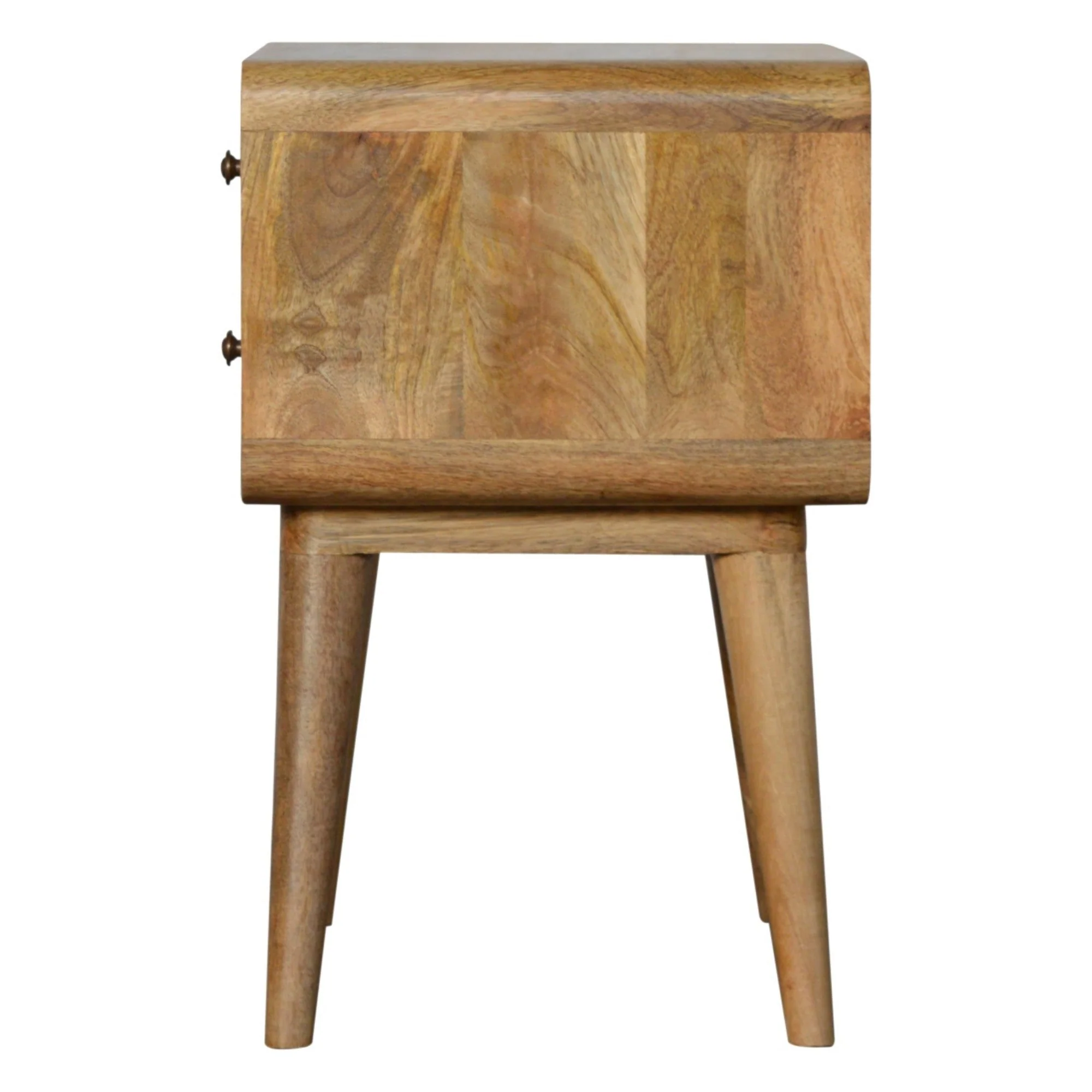 Solid Wood Bedside, Curved 2 Drawers, Beige Oak-ish - Image 5