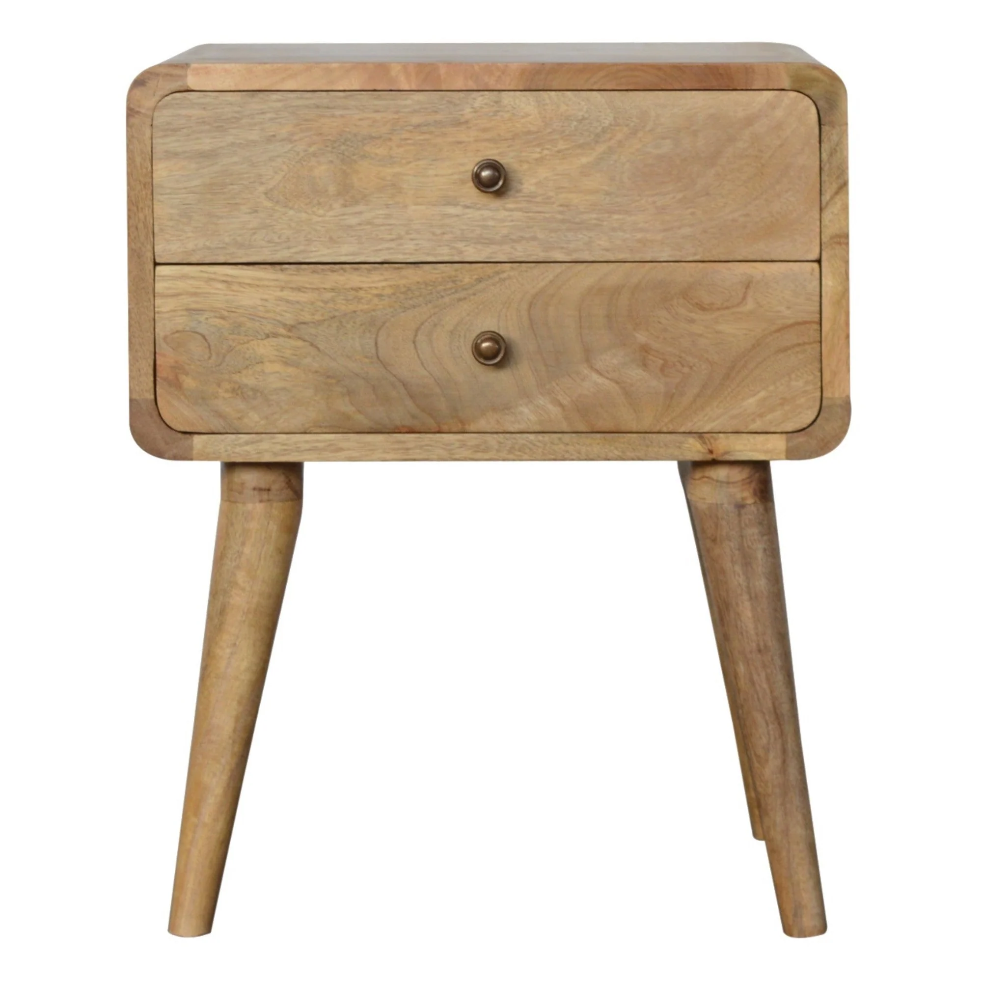 Solid Wood Bedside, Curved 2 Drawers, Beige Oak-ish - Image 7