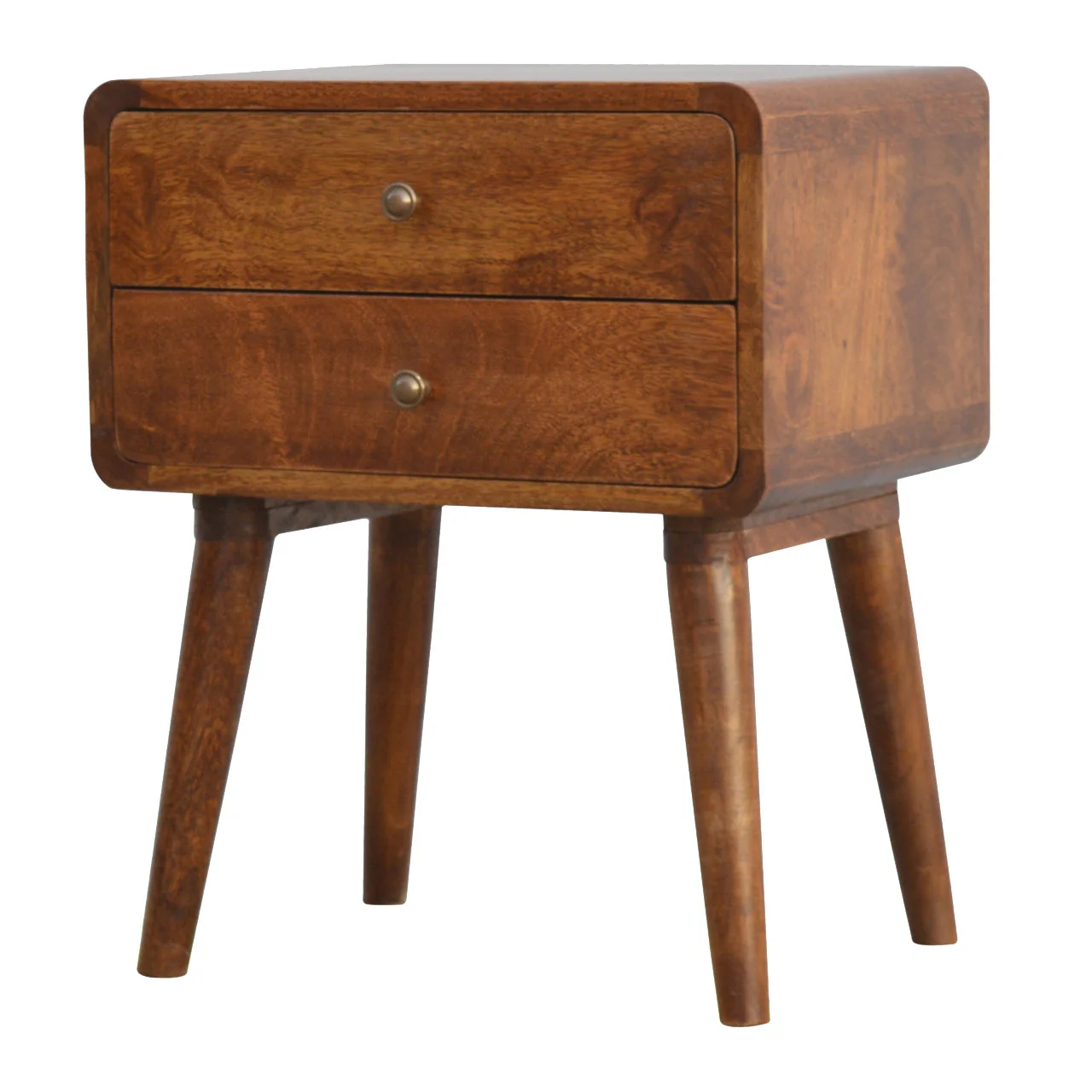 Solid Wood Bedside, Curved Chestnut with 2 Drawers, Dark Brown - Image 3