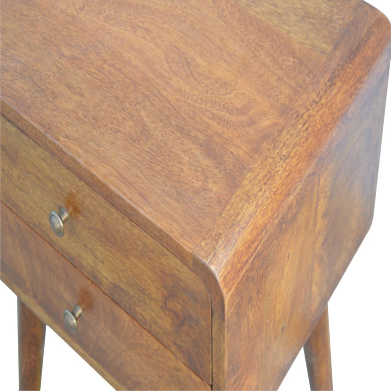 Solid Wood Bedside, Curved Chestnut with 2 Drawers, Dark Brown - Image 4