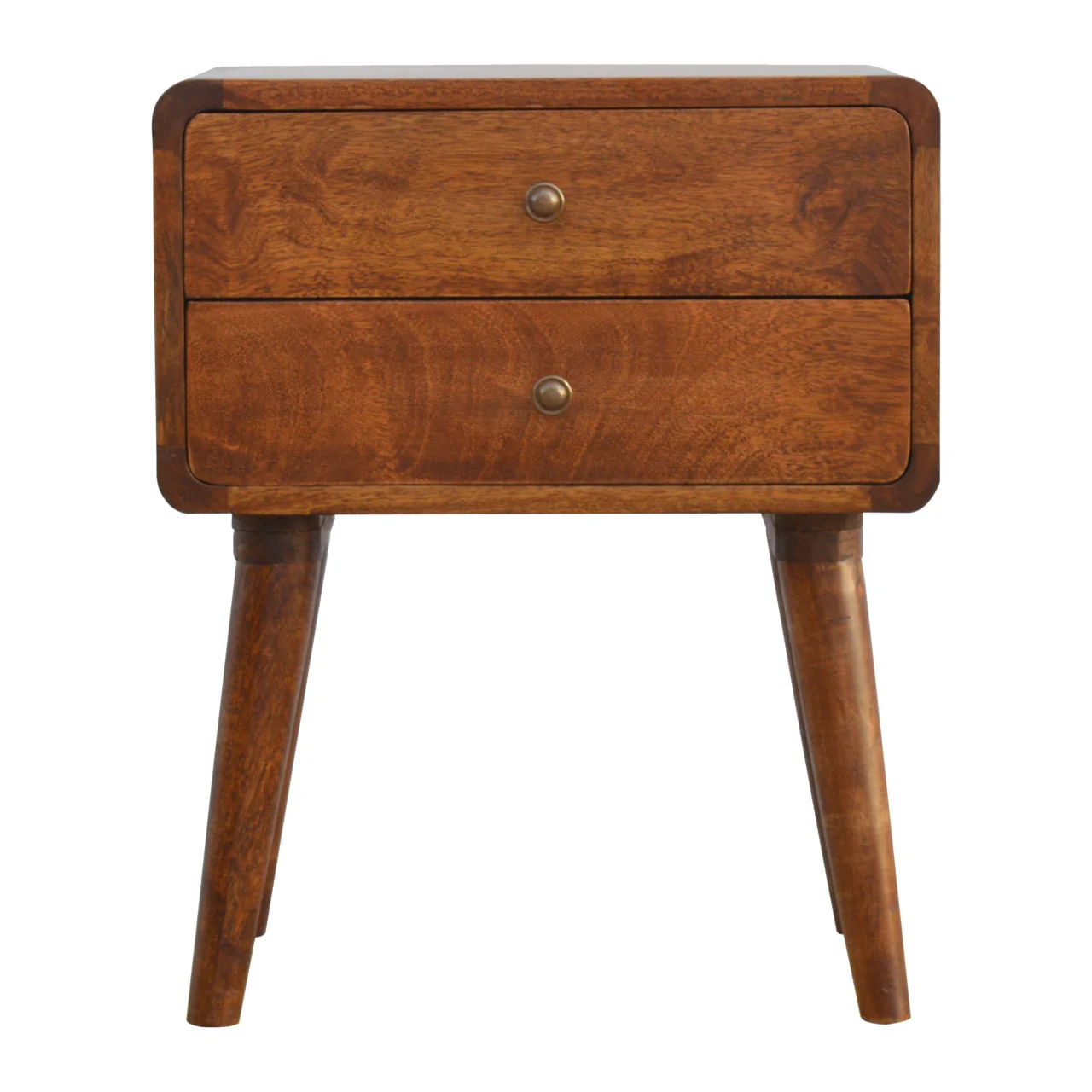 Solid Wood Bedside, Curved Chestnut with 2 Drawers, Dark Brown - Image 5