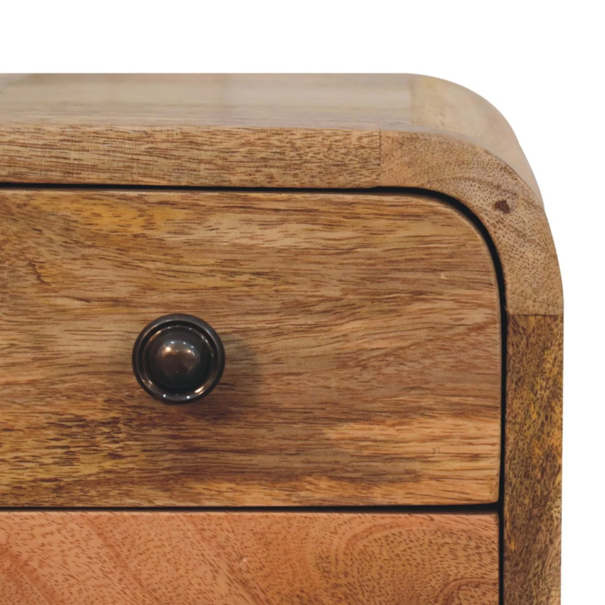 Solid Wood Bedside, Extra Mini Curved 2 Drawers, Brown - Image 4