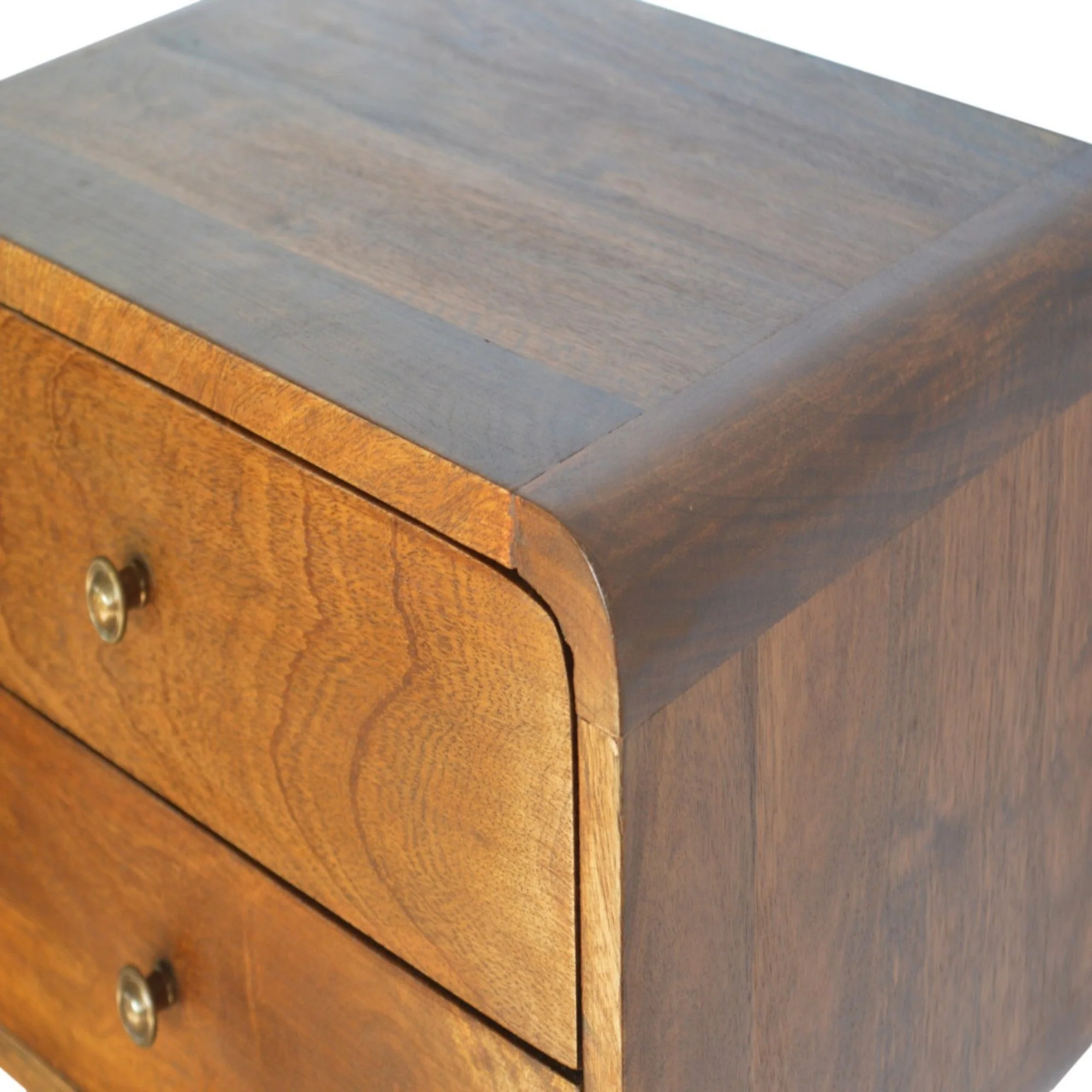 Solid Wood Bedside, Floating Curved with 2 Drawers, Dark Brown - Image 3