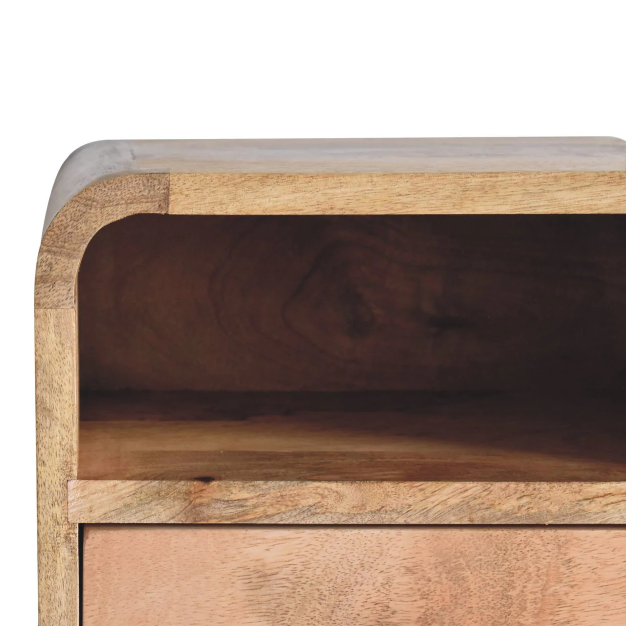 Solid Wood Bedside, Wall Mounted Curved Extra Mini with Open Slot, 1 Drawer, Brown - Image 6
