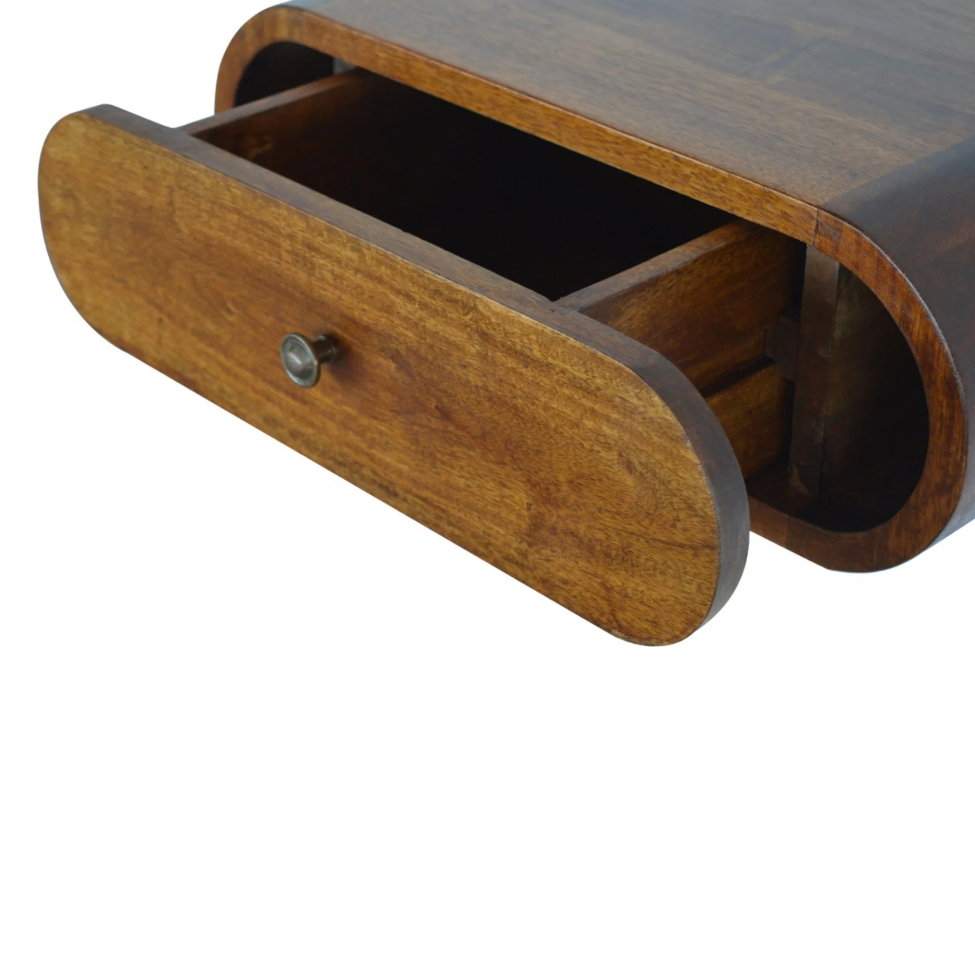Solid Wood Bedside, Wall Mounted Round 1 Drawer, Dark Brown - Image 2