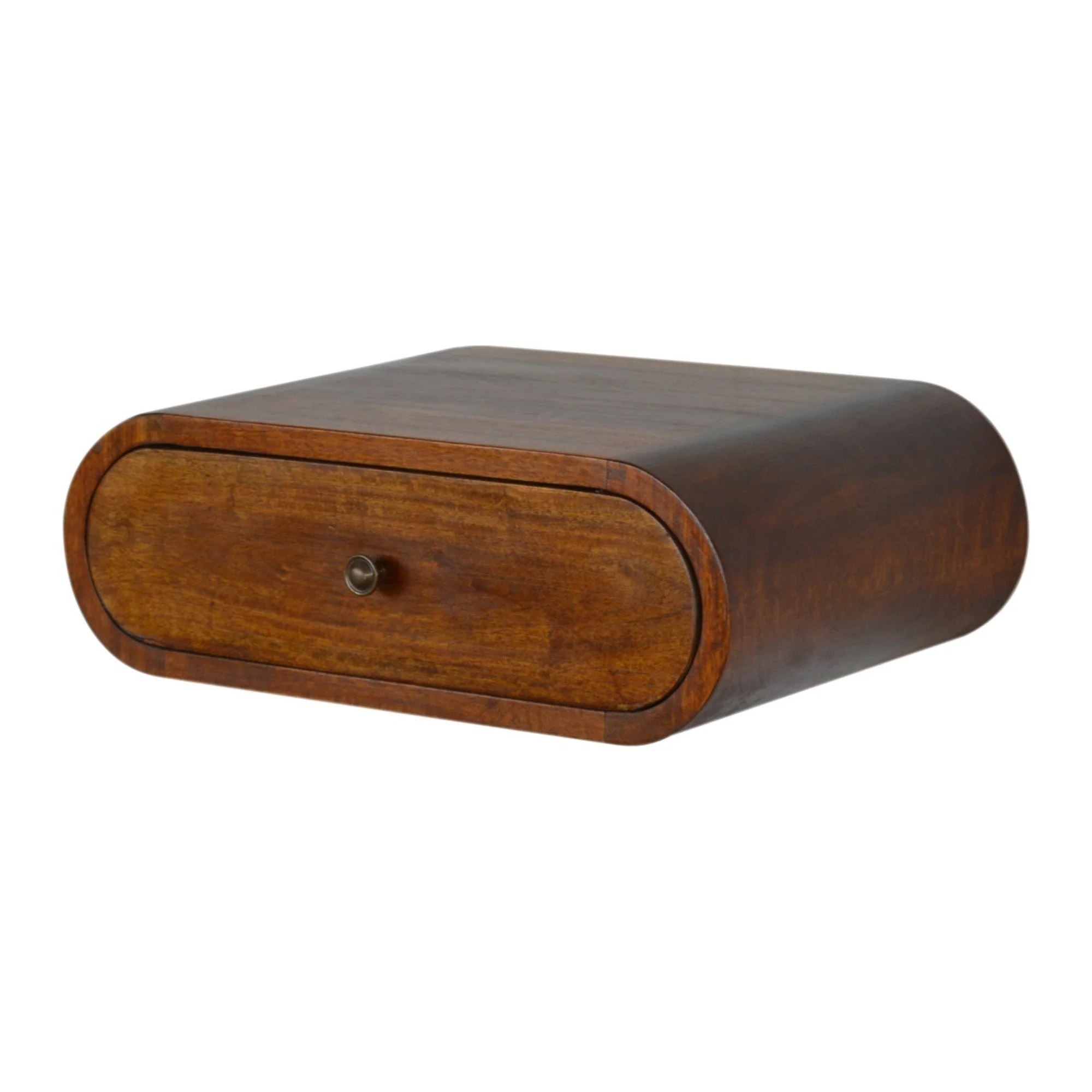 Solid Wood Bedside, Wall Mounted Round 1 Drawer, Dark Brown - Image 3