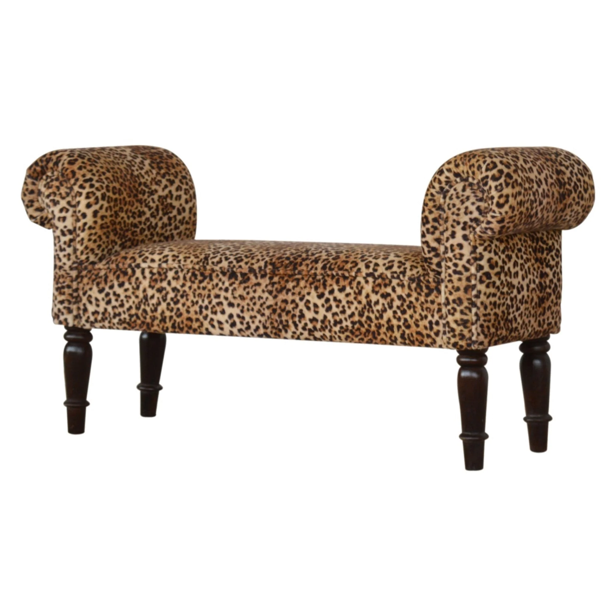 Solid Wood Bench, Leopard Print Upholstered Velvet, Brown - Image 8