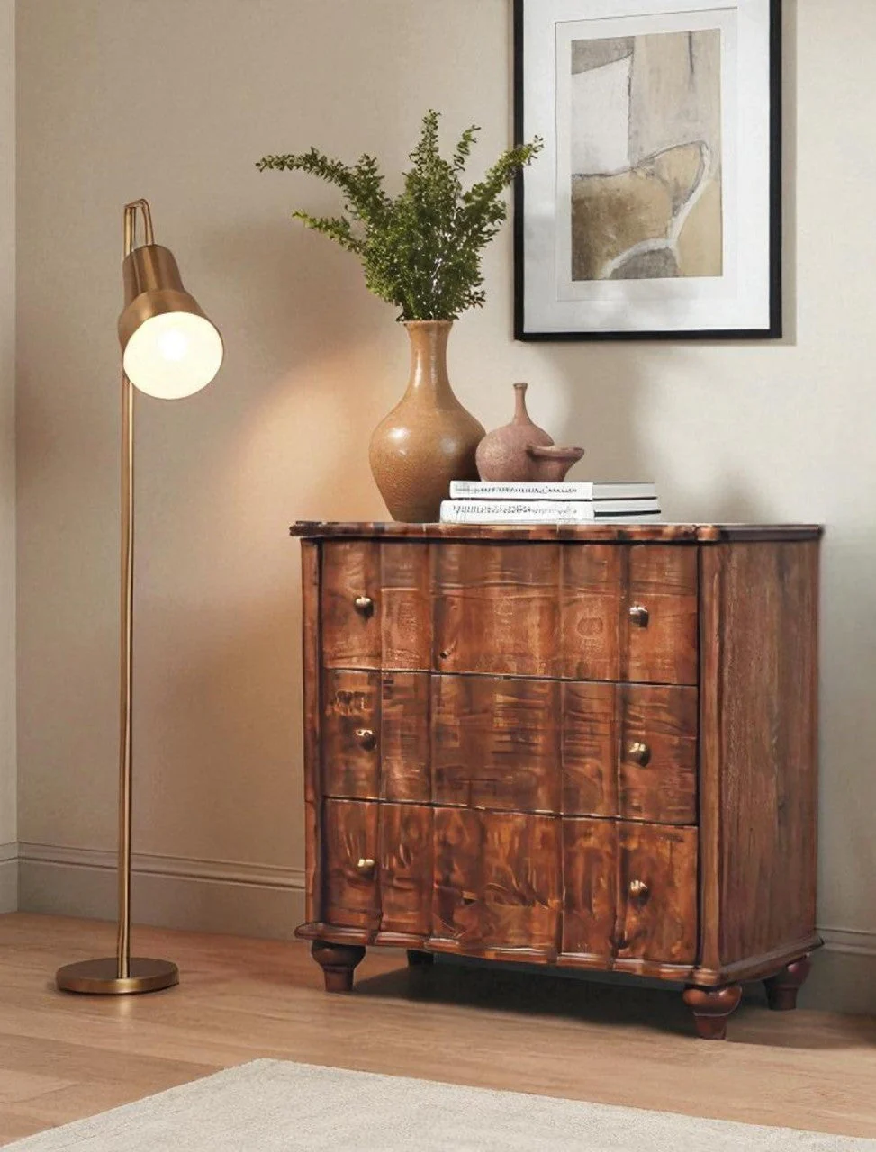 Solid Wood Camille Chest, Three Drawers Storage, Brown - Image 2