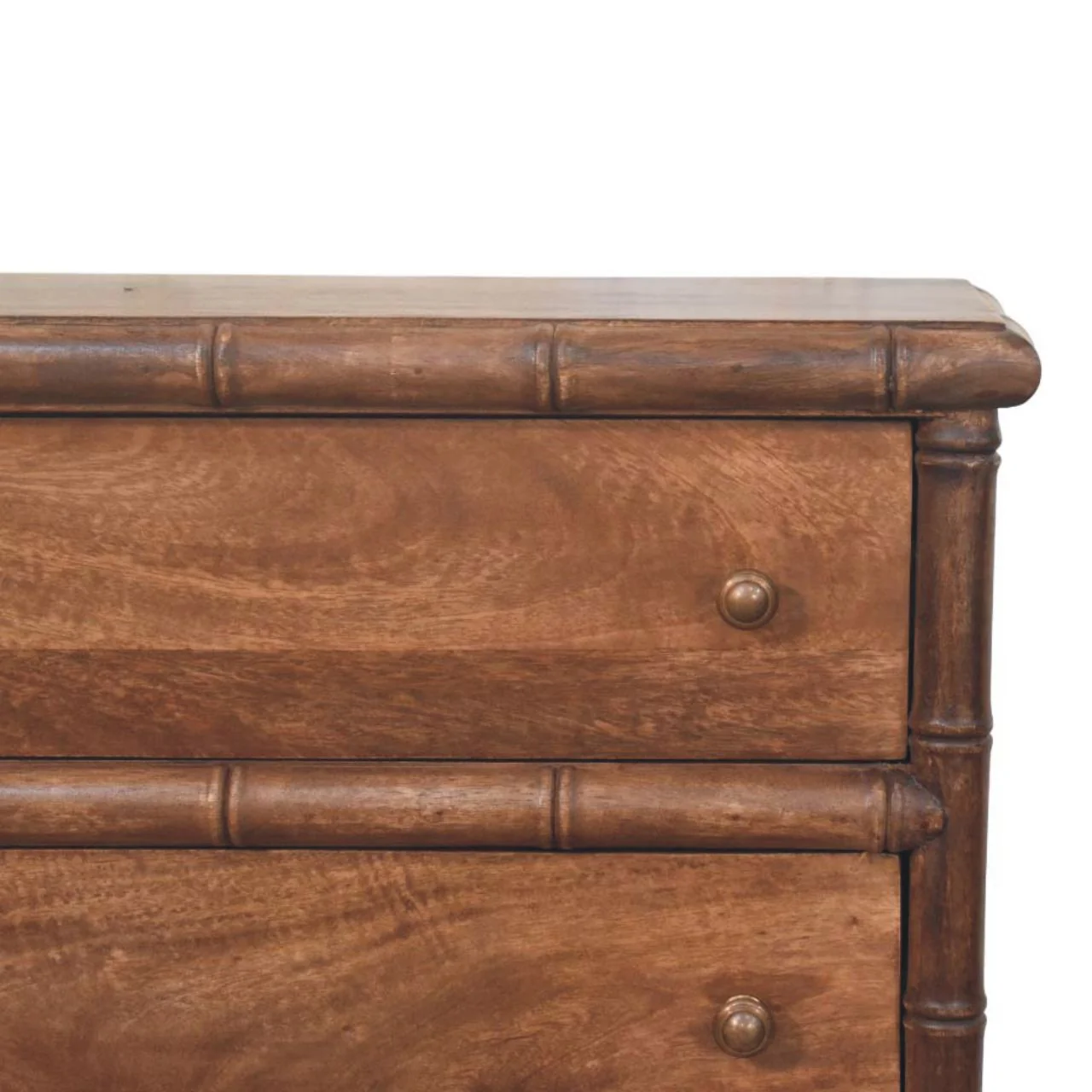 Solid Wood Chest with 3 Drawers, Bamboo Carved Brown - Image 6