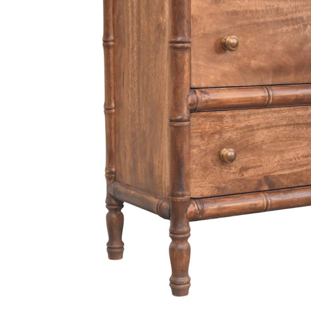 Solid Wood Chest with 3 Drawers, Bamboo Carved Brown - Image 9