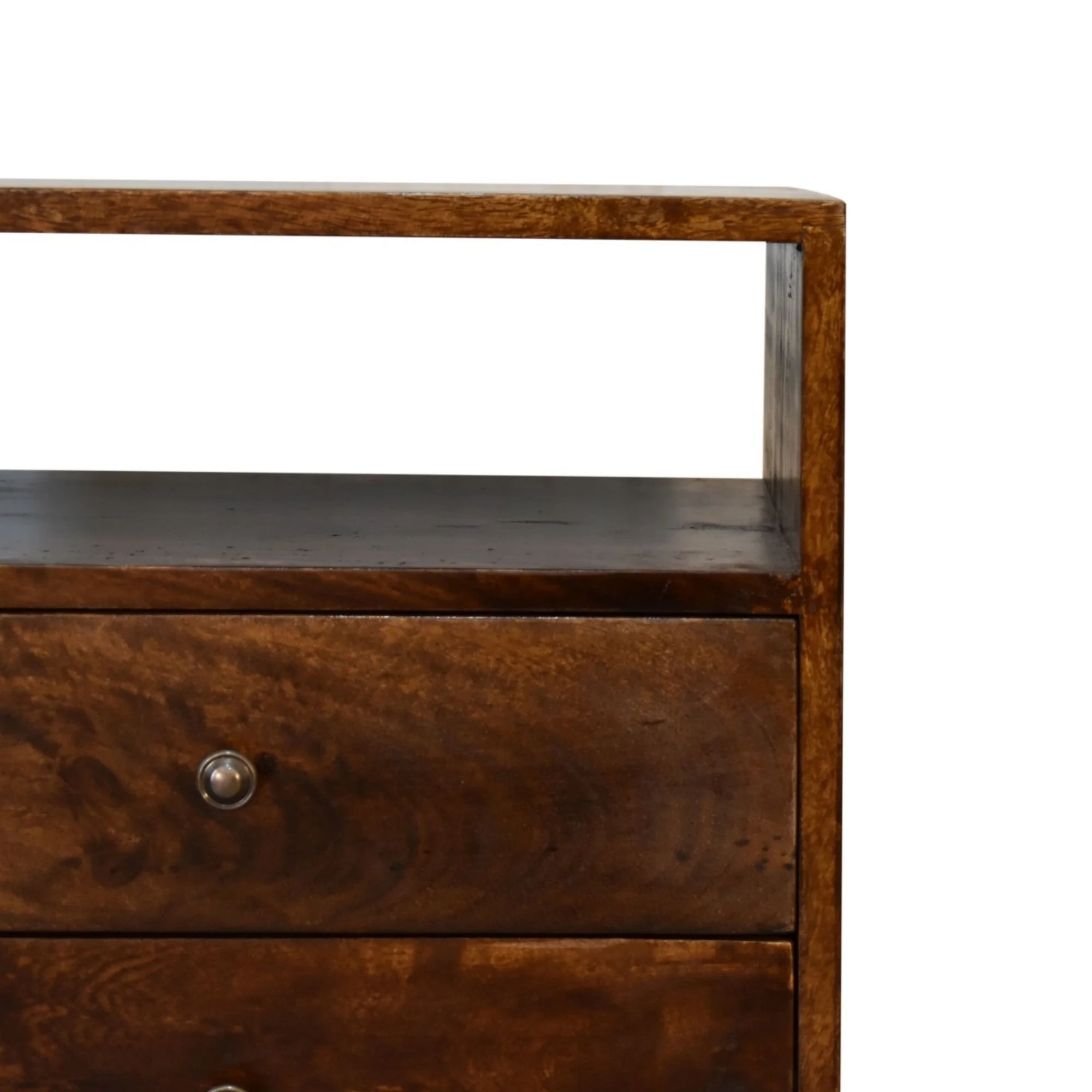 Solid Wood Classic Chestnut Bedside 2 Drawers Open Slot Dark Brown - Image 5