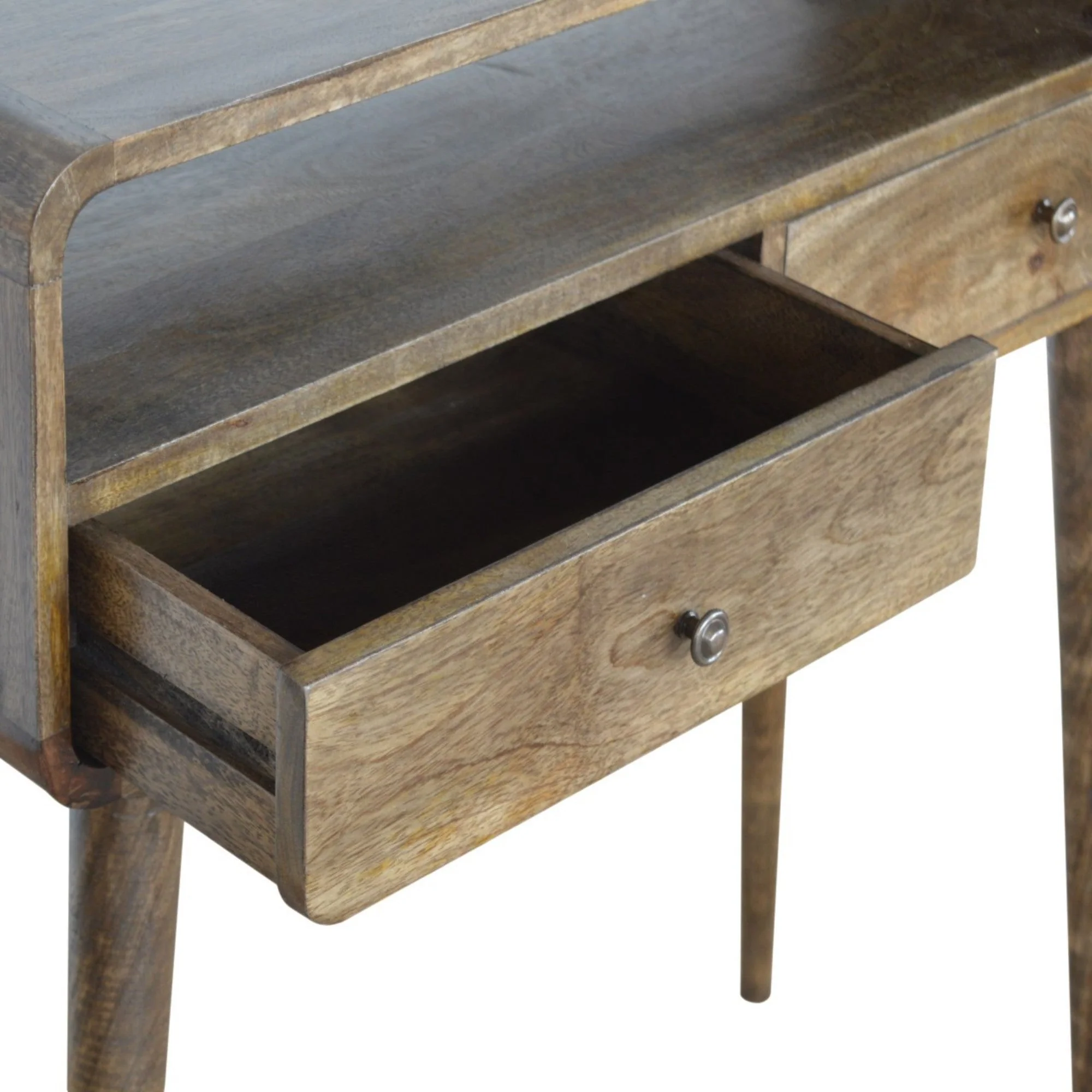 Solid Wood Console Table Curved 2 Drawers Open Slot, Brown - Image 3