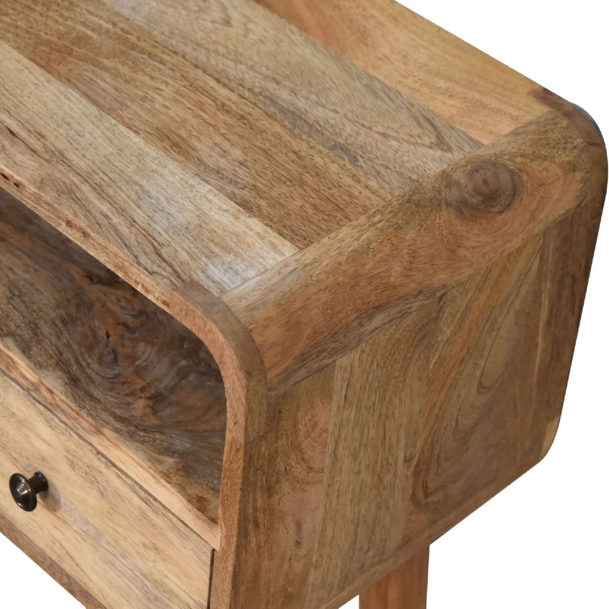 Solid Wood Console Table, Mini Curved 2 Drawers Open Slot, Brown - Image 2