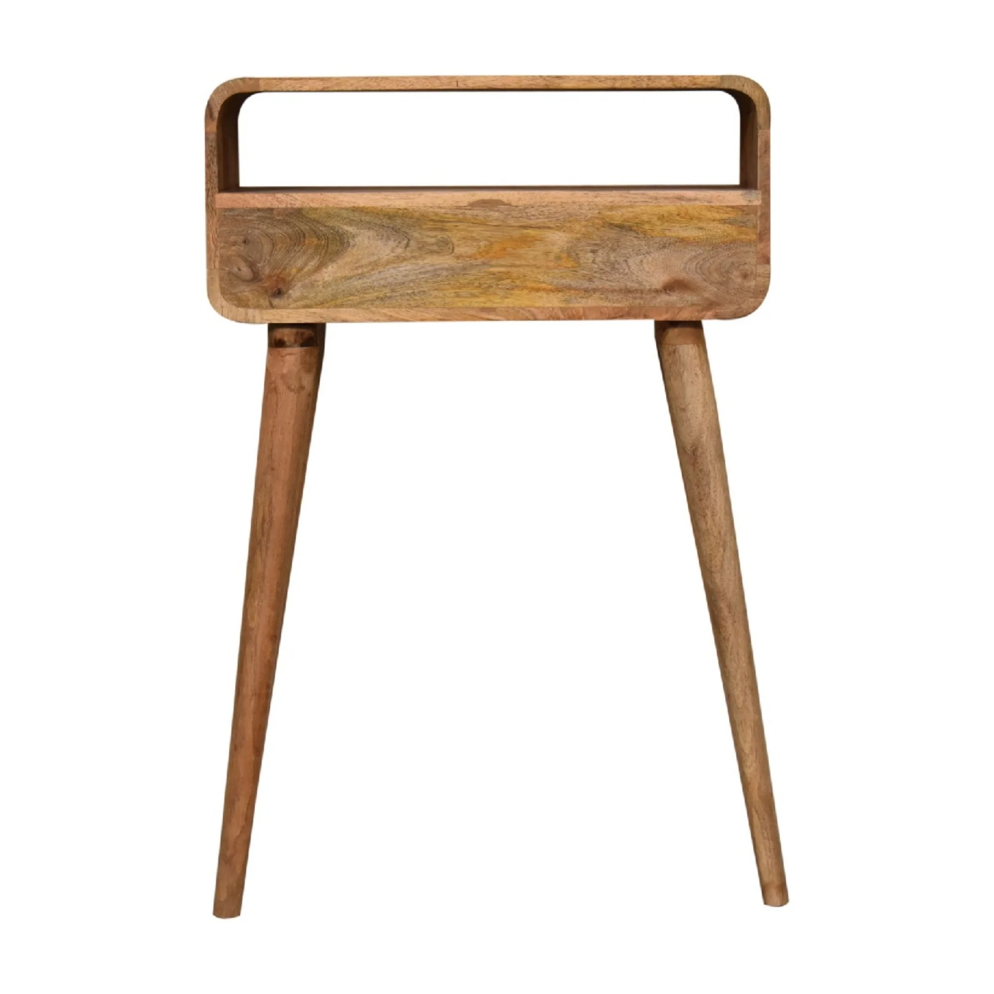Solid Wood Console Table, Mini Curved 2 Drawers Open Slot, Brown - Image 6