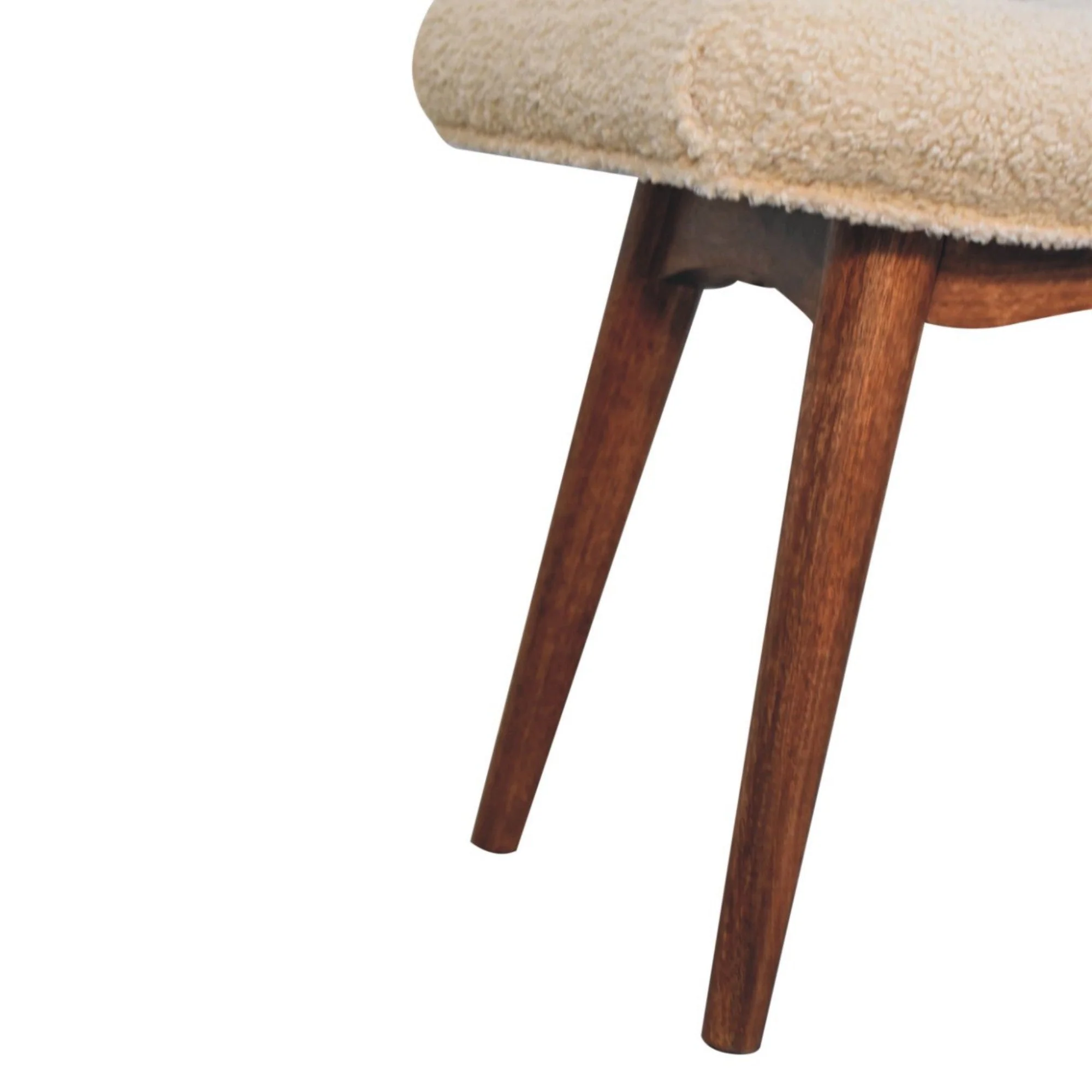 Solid Wood Curved Bench, Upholstered Honey Caramel Boucle Cream - Image 11