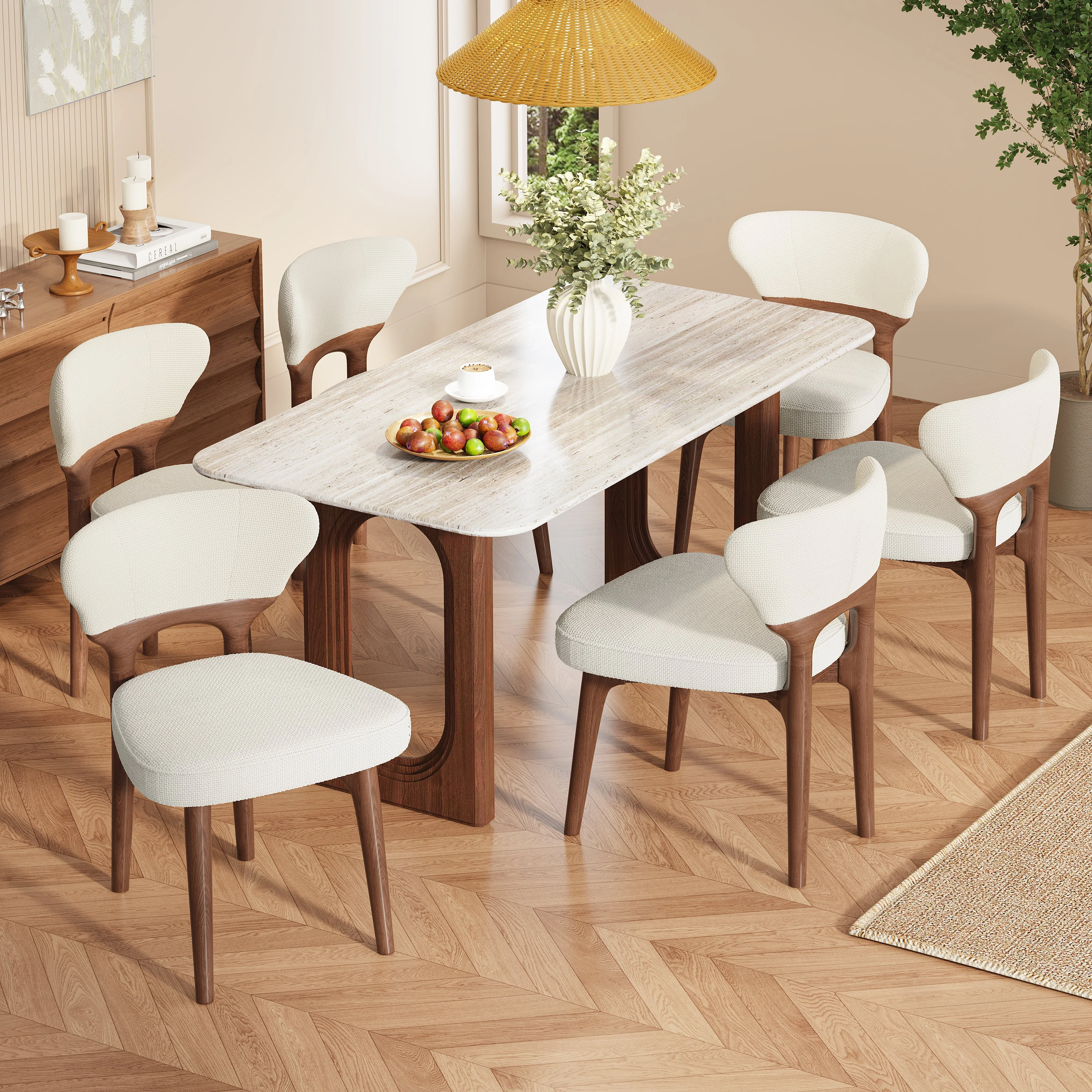 Solid Wood Dining Chairs, Set of 2, Modern Comfortable and Breathable, Light Beige Chenille - Image 3