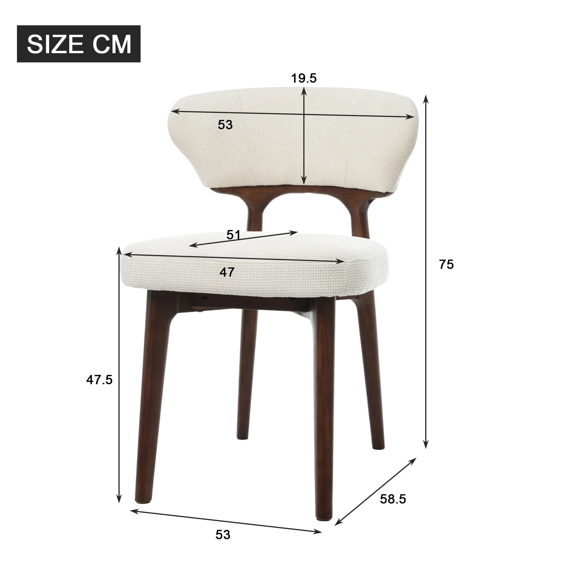 Solid Wood Dining Chairs, Set of 2, Modern Comfortable and Breathable, Light Beige Chenille - Image 4