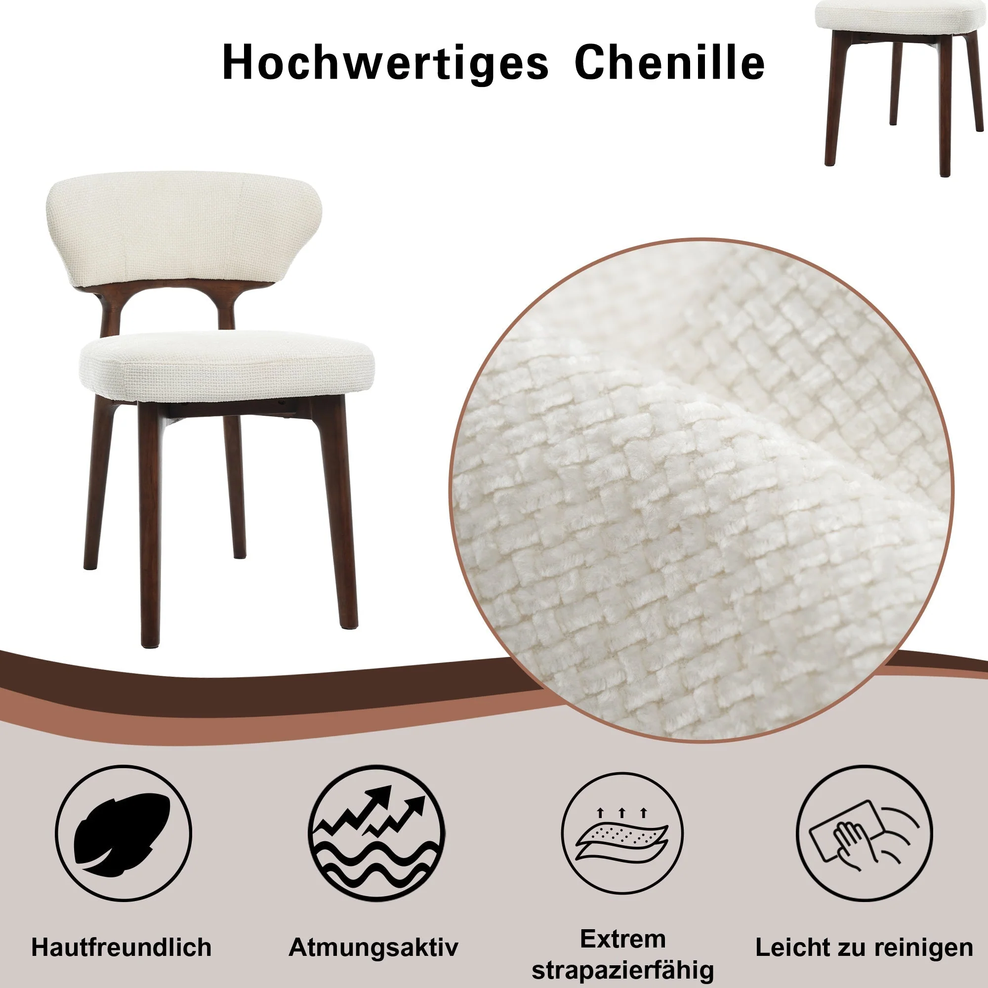 Solid Wood Dining Chairs, Set of 2, Modern Comfortable and Breathable, Light Beige Chenille - Image 8