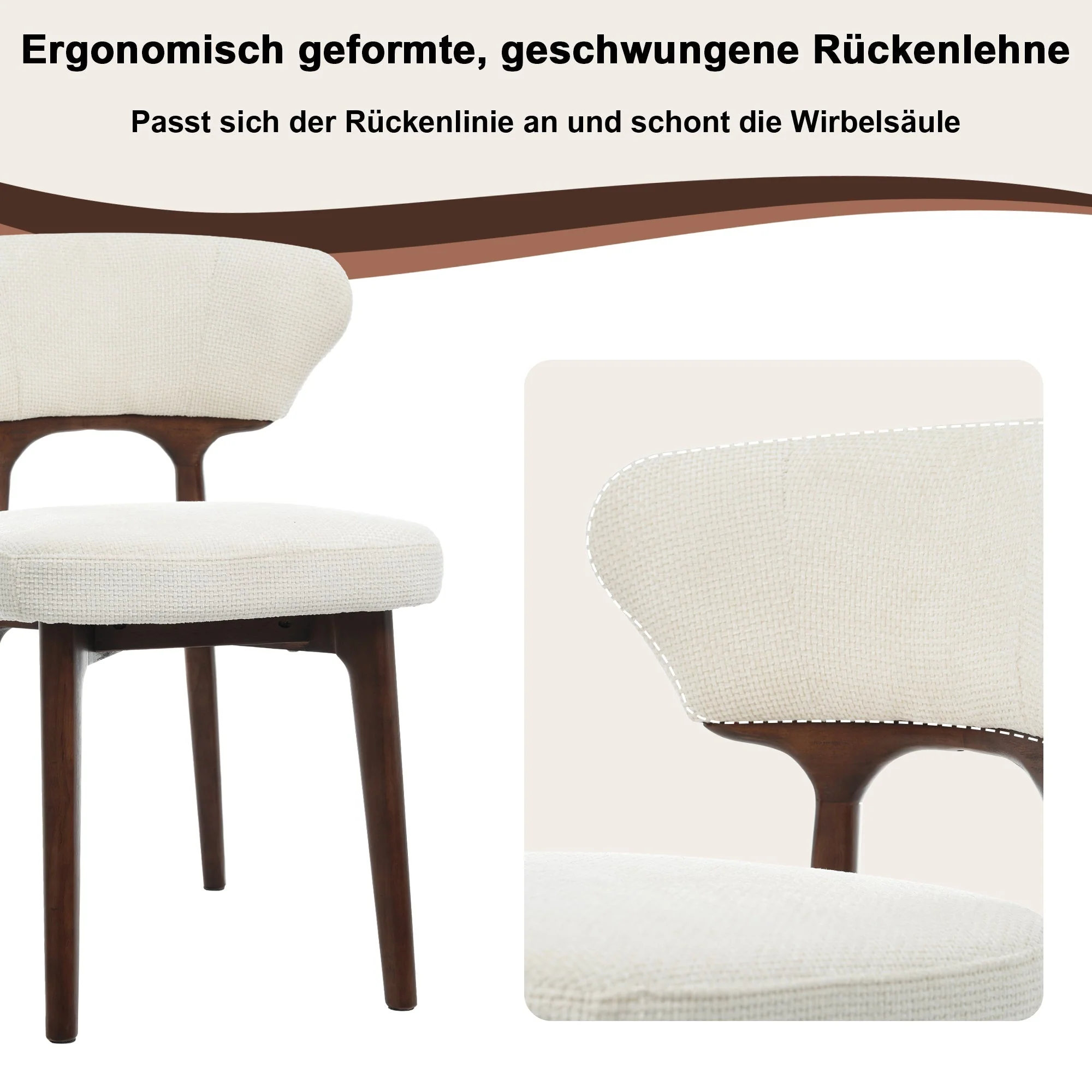 Solid Wood Dining Chairs, Set of 2, Modern Comfortable and Breathable, Light Beige Chenille - Image 9